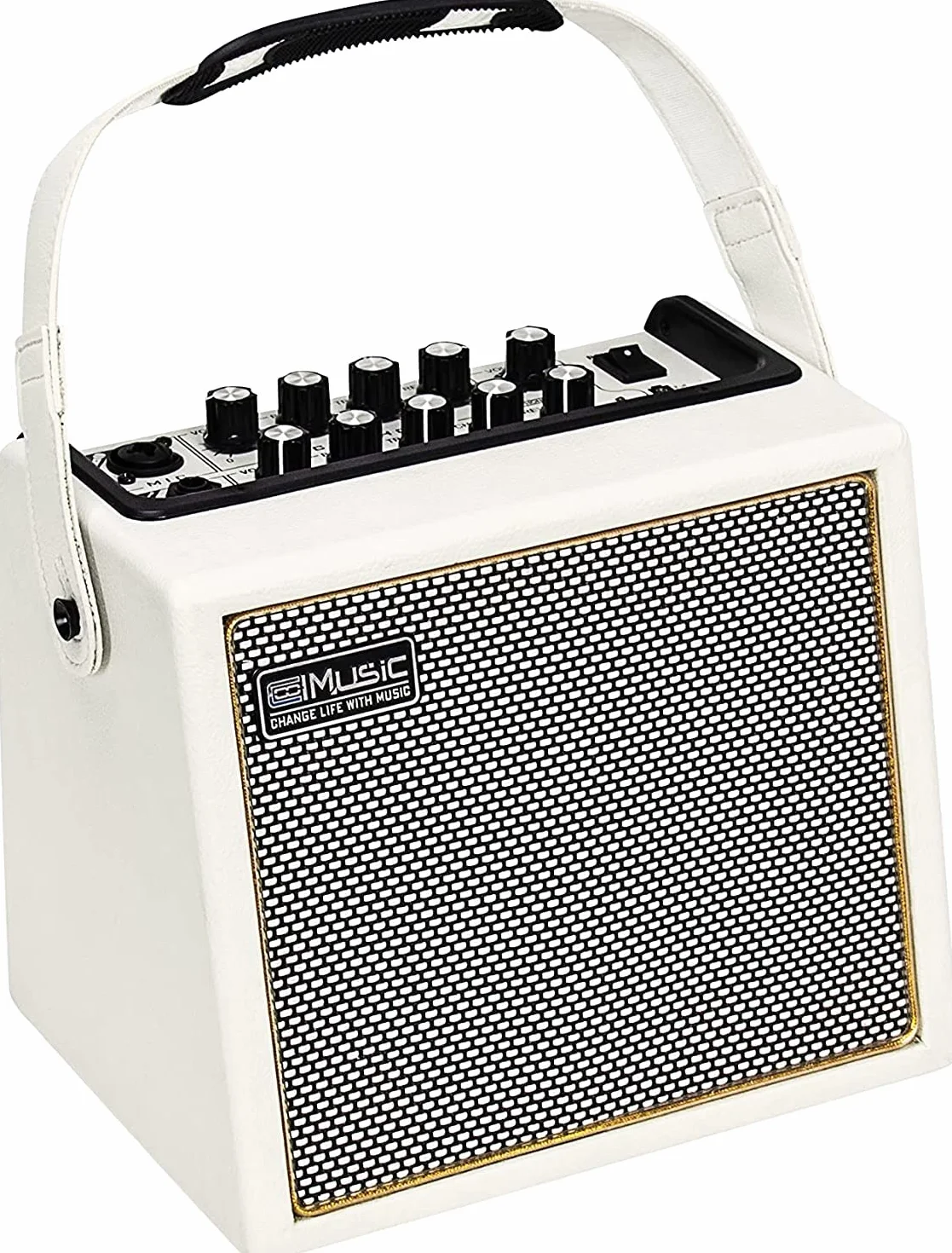 Coolmusic 30 W wzmacniacz gitarowy elektrycznej, BT, przenośny wzmacniacz gitarowy, głośnik z wejściem mikrofonowym, basem, regulacja głośności, efekt reverb, kolor biały