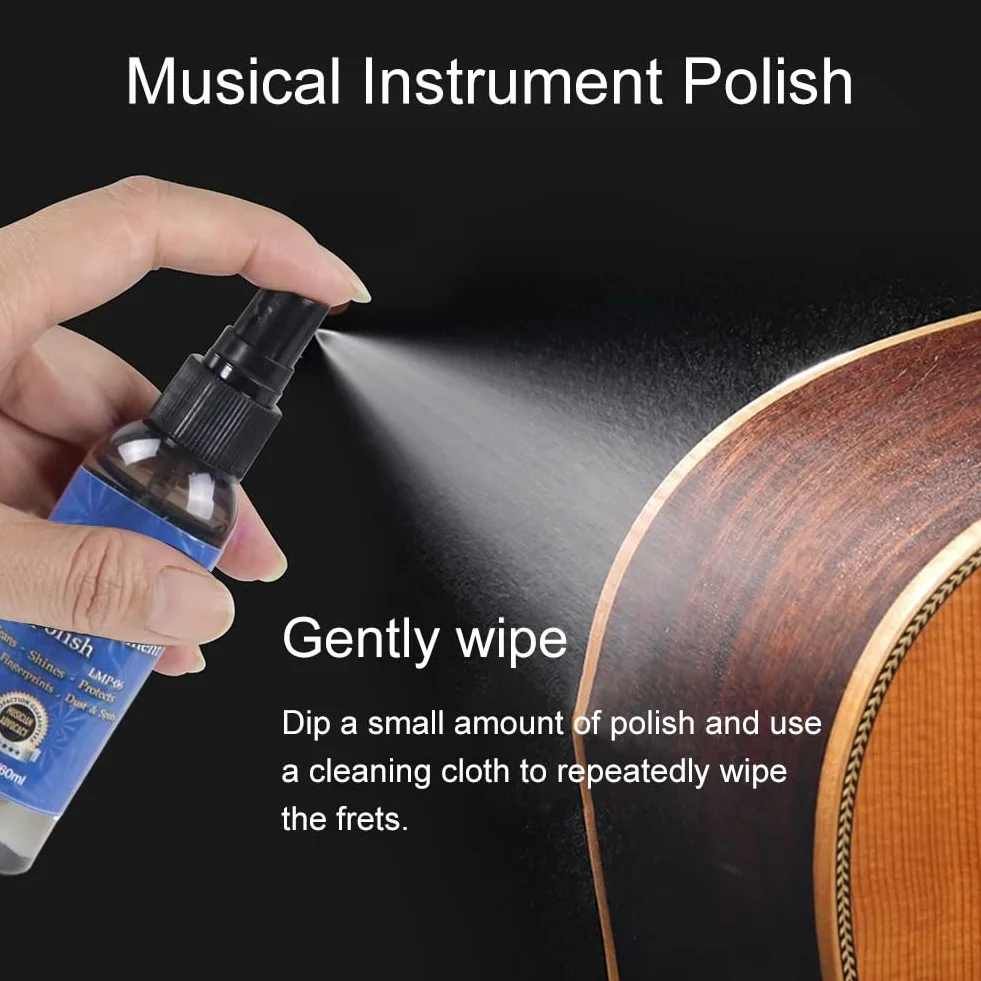 Czyszczenie gitary, Zestaw do czyszczenia gitary, Zestaw do pielęgnacji gitary, Guitar Cleaning Set, z politurą do gitary, olejem cytrynowym do podstrunnicy, olejem do czyszczenia strun, ściereczką do