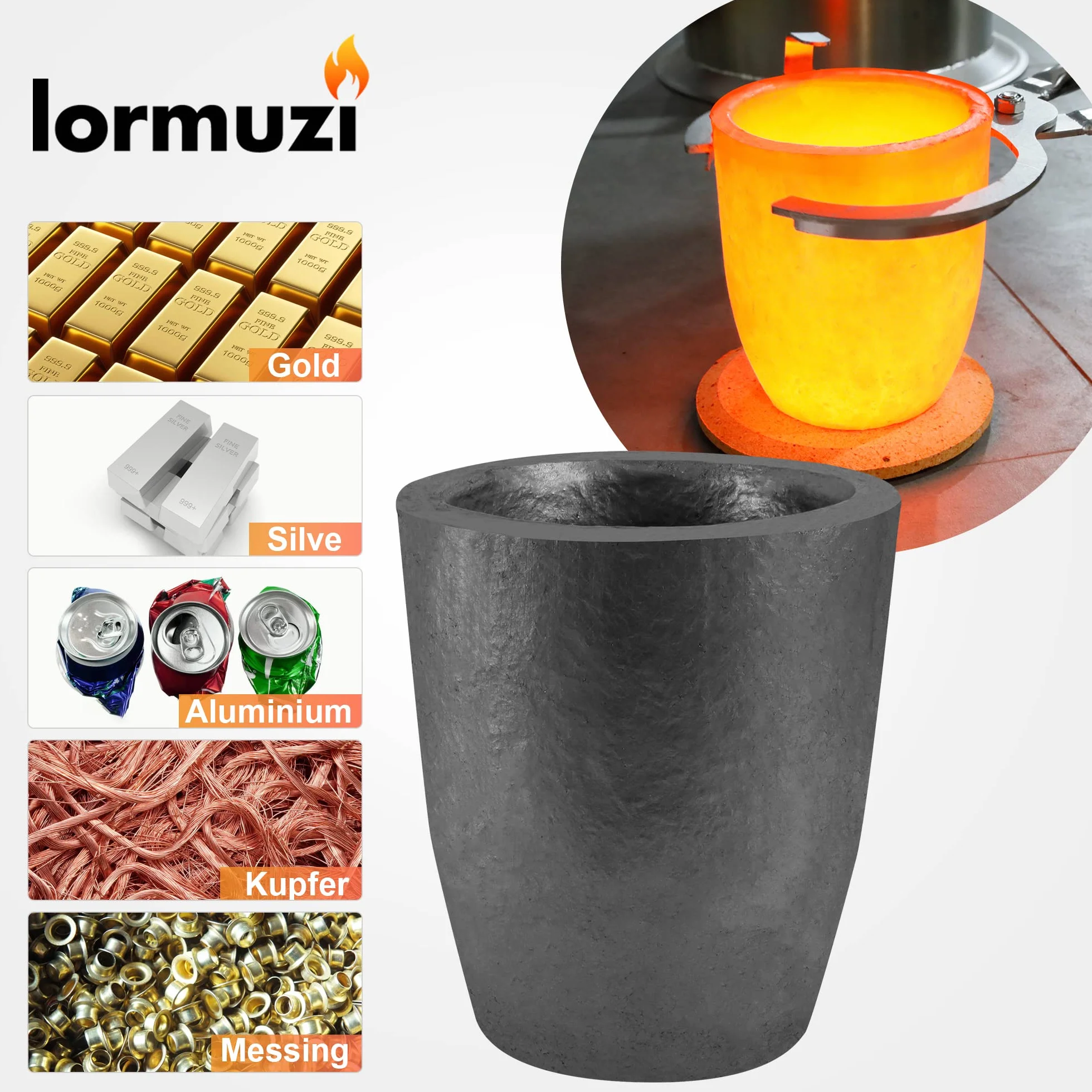 lormuzi Tygiel grafitowy z węglika krzemu (3,5 kg - 390 ml), topienie metali, wytrzymuje wysokie temperatury 1800°C (3272°F), topienie, odlewanie, rafinowanie aluminium, złota, srebra, miedzi (3 kg