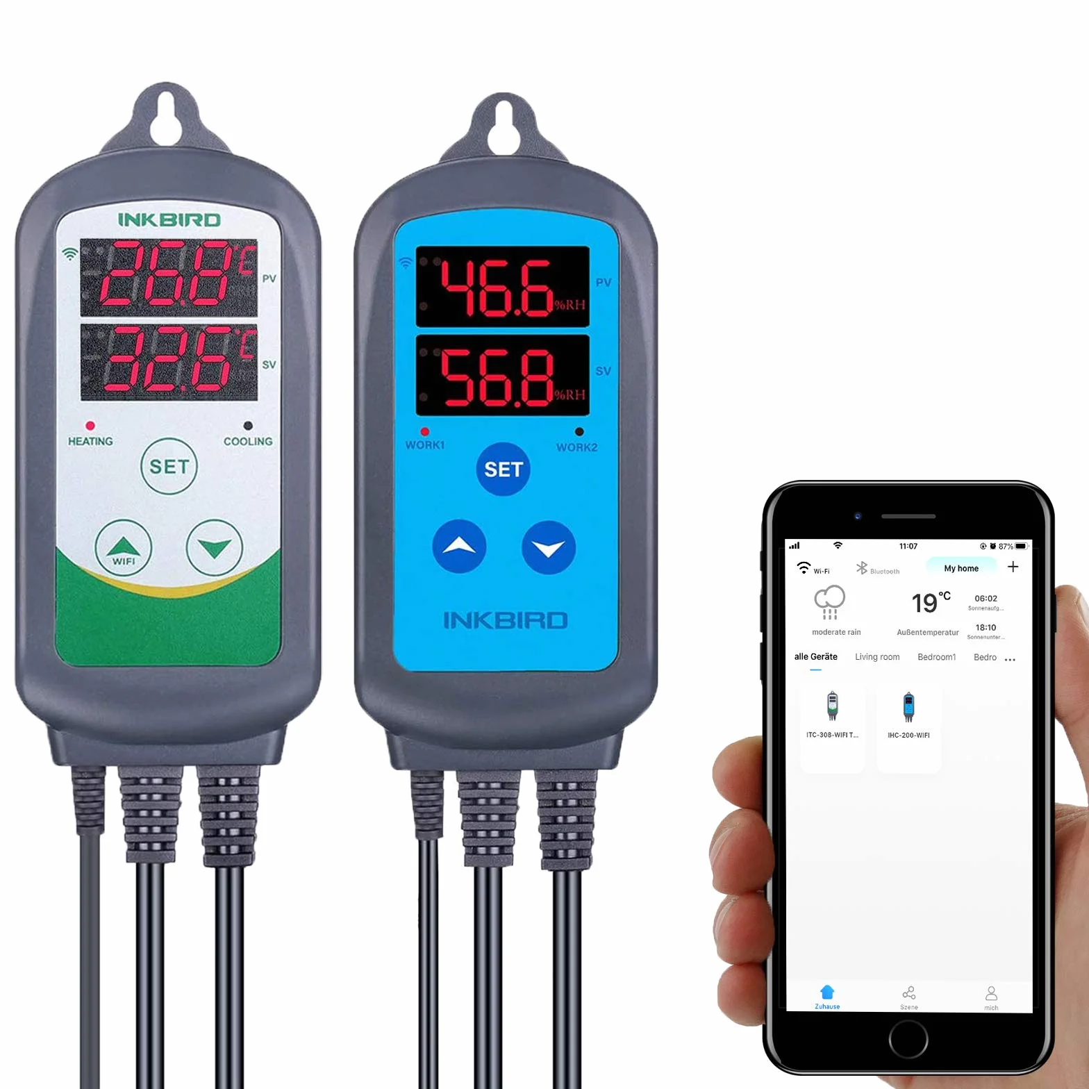 Inkbird ITC-308-WIFI cyfrowy regulator temperatury z IHC-200 WiFi regulatorem wilgotności do kontrolowania wilgotności i temperatury