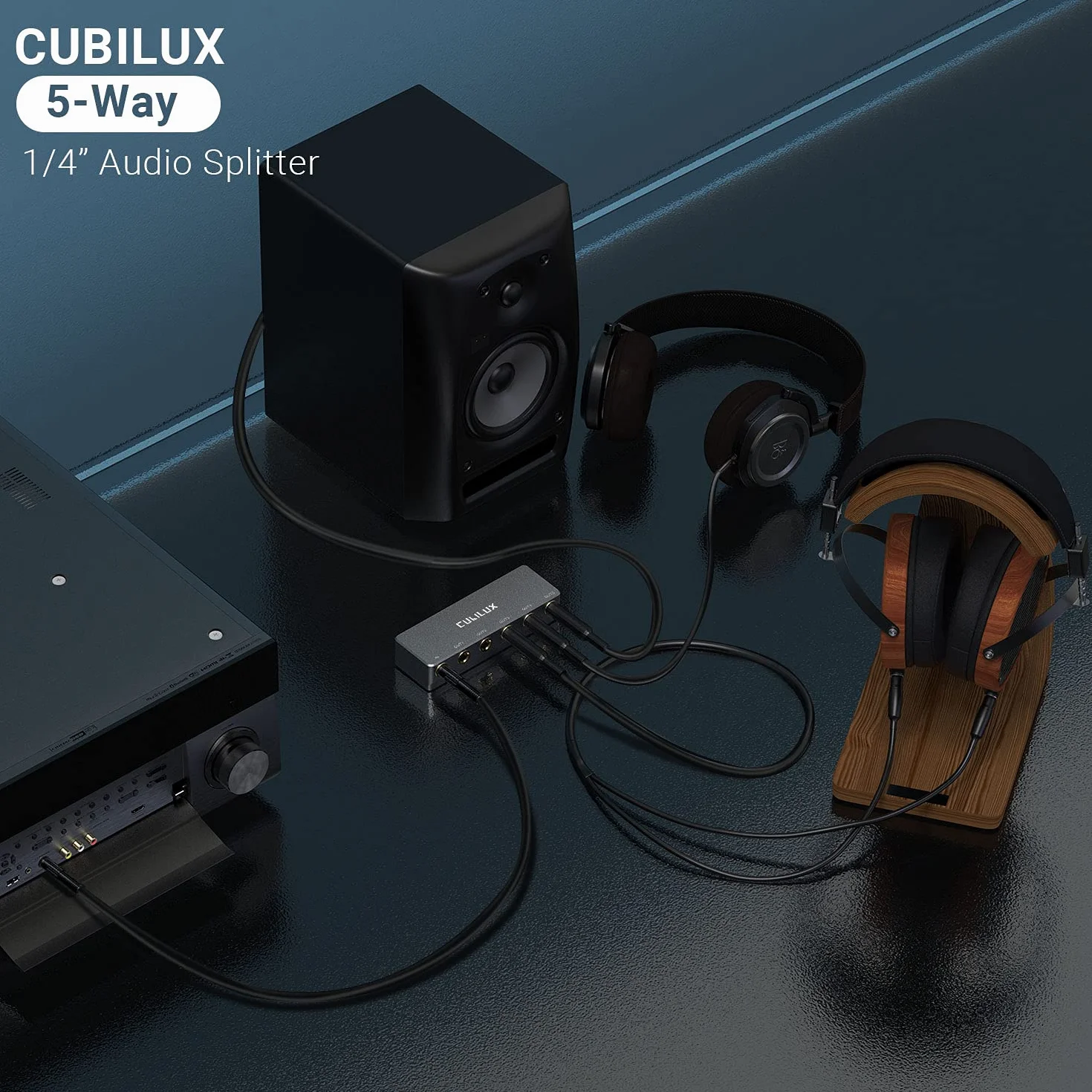 Cubilux 1 na 5 wyjść Jack Splitter Box, Pasywny 6,35 mm 5-drożny rozdzielacz audio Aux Jacks do słuchawek, gitary, klawiatury, monitora studyjnego