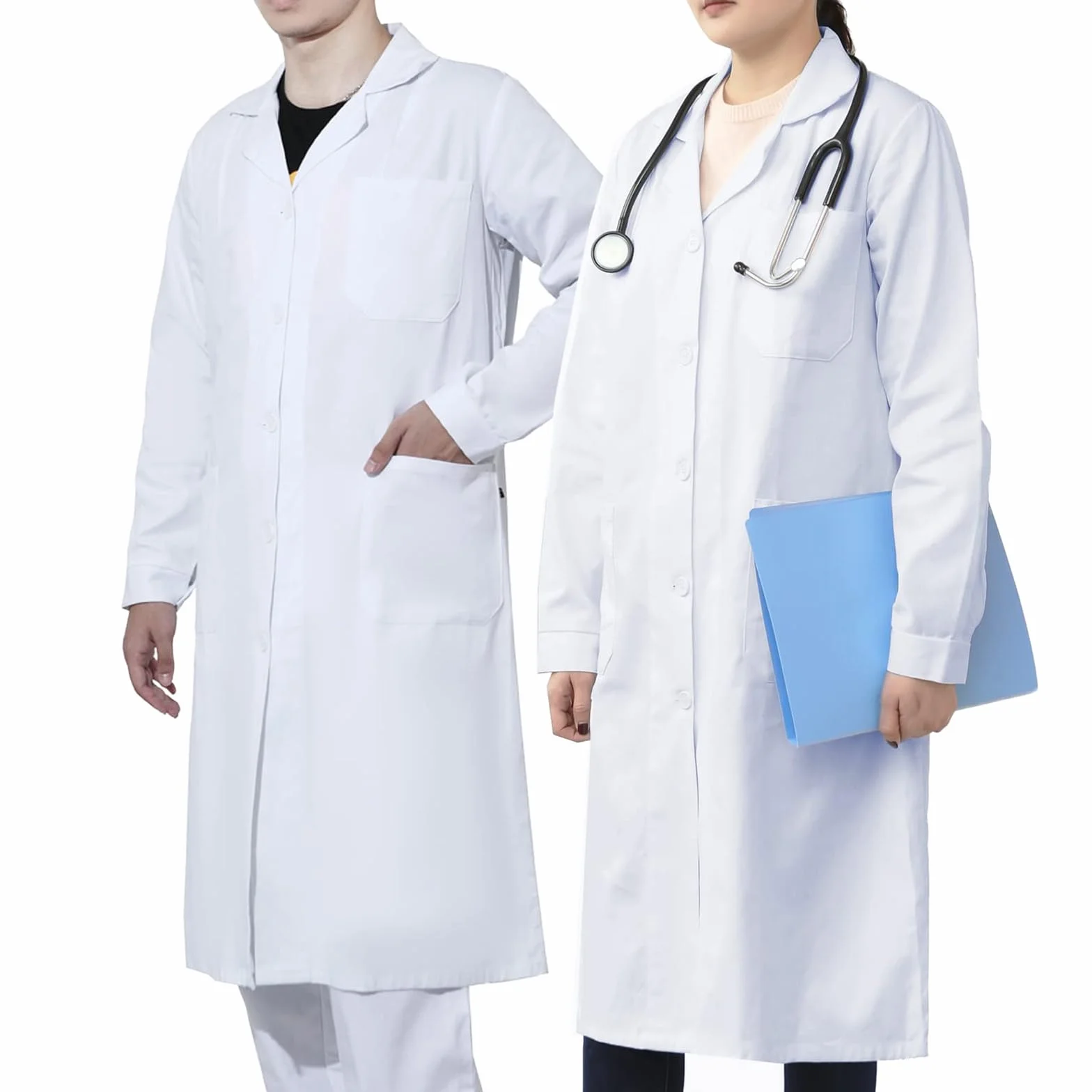 WORK IDEA Męski damski fartuch laboratoryjny, 100% bawełna, fartuch laboratoryjny, fartuch lekarski