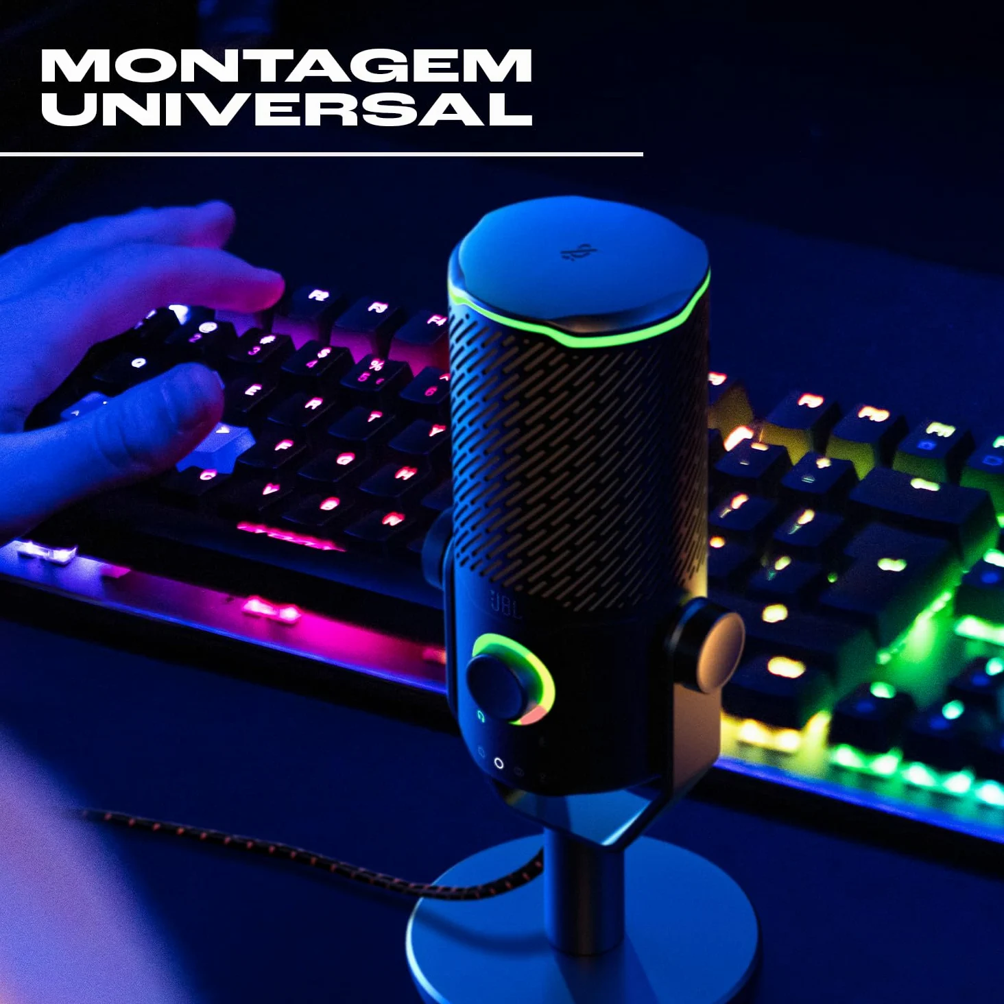 JBL Quantum Stream Studio, Mikrofon USB, Czarny | Nagrywania i Gier, 4 Charakterystyki Odbioru Głosu, Miernik RGB VU, Kompatybilny z JBL QuantumEngine
