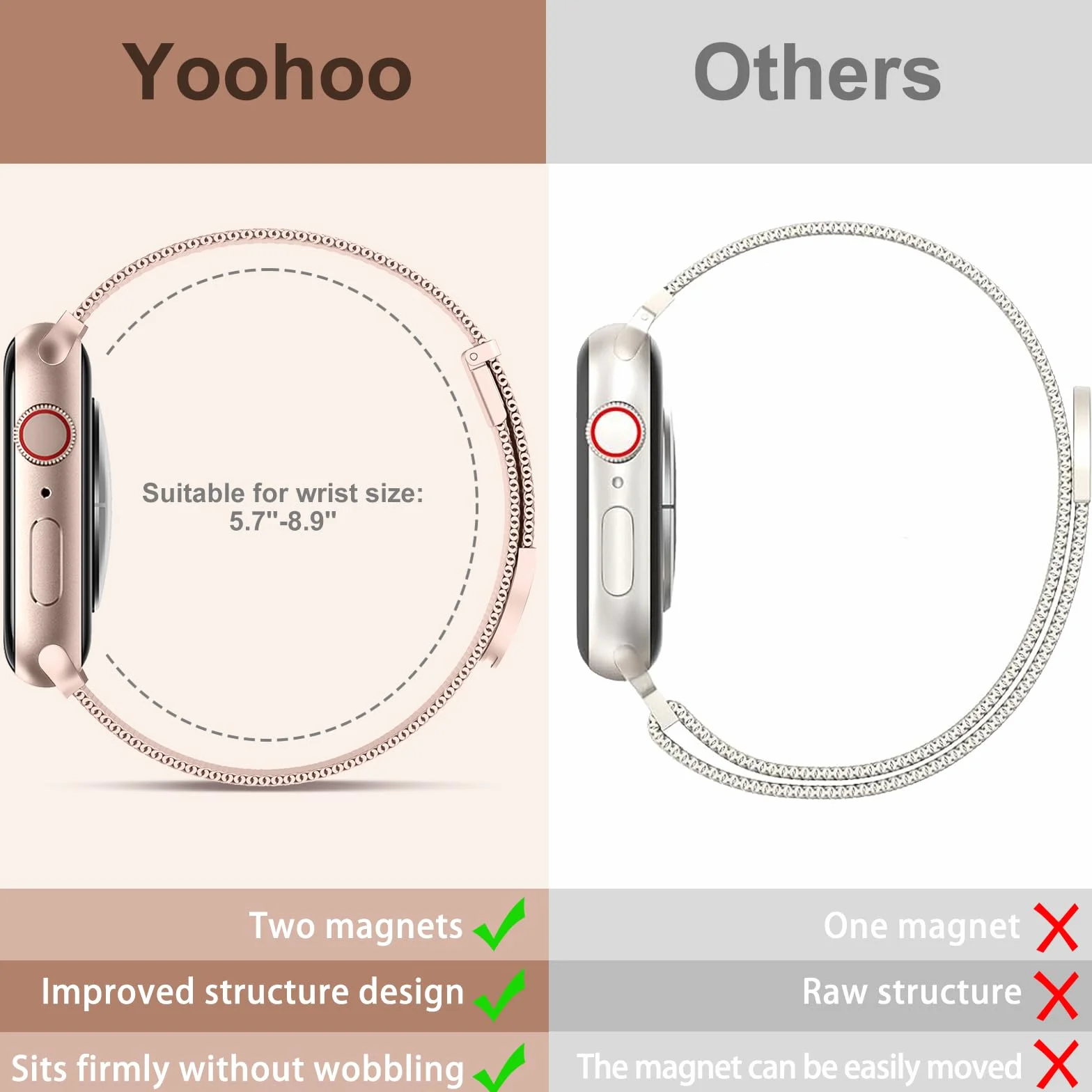 Pasek kompatybilny z paskiem Apple Watch 40 mm 38 mm 41 mm 42 mm 44 mm 45 mm 46 mm 49 mm mężczyźni kobiety ulepszona klamra magnetyczna Milano paski do zegarków iWatch SE Series 11, 10, 9, 8, 7, 6, 5