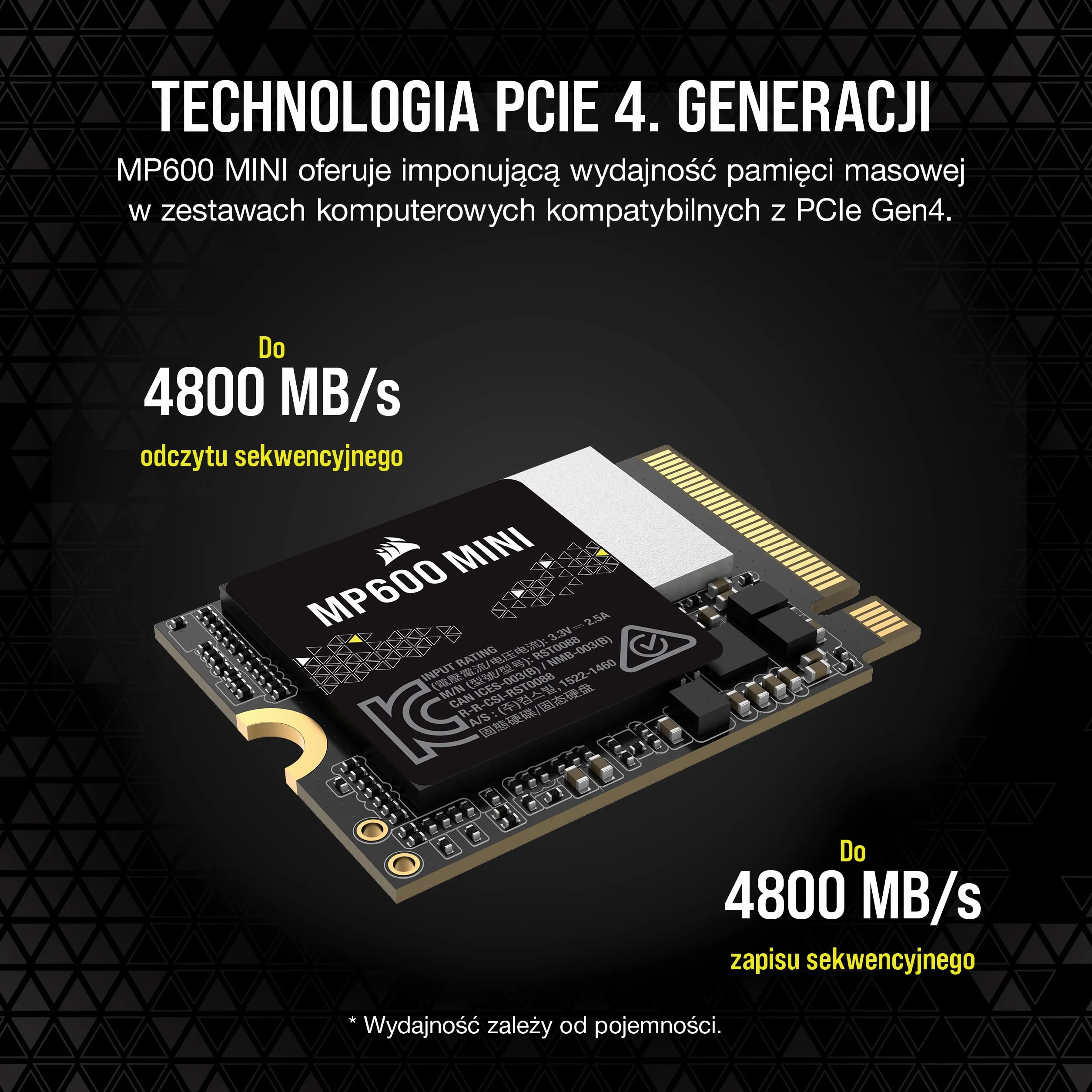 Corsair MP600 MINI 1TB M.2 NVMe PCIe x4 Gen4 2 SSD – M.2 2230 – Szybkość Odczytu do 4800 MB/s – Pamięci TLC NAND o Wysokiej Gęstości – Doskonały do Steam Deck i Microsoft Surface – Czarny