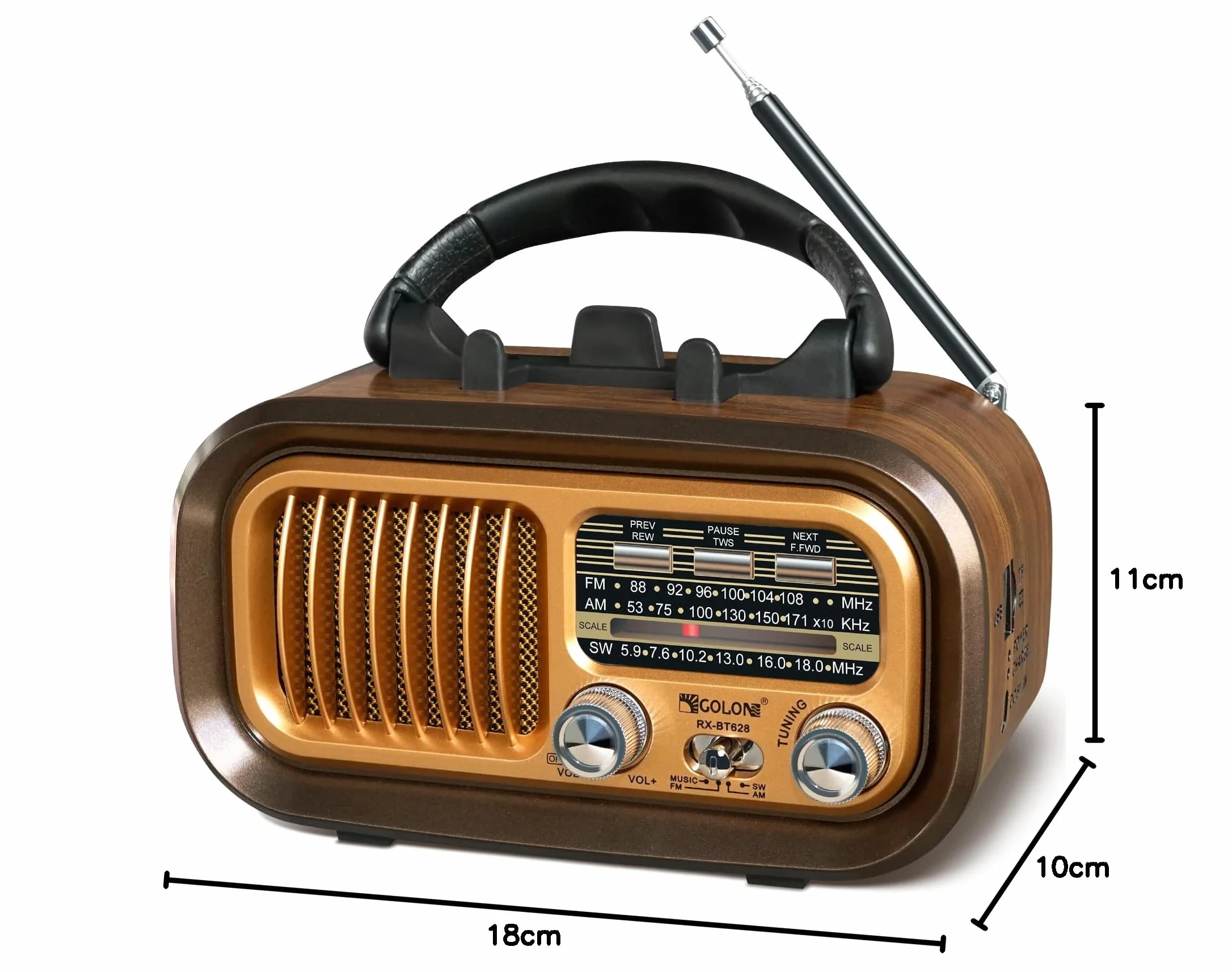 Przenośne Radio FM/AM (MW) / SW Z Bluetooth, Pojemność 1200 mAh, Obsługa Kart TF / Odtwarzacz MP3 USB