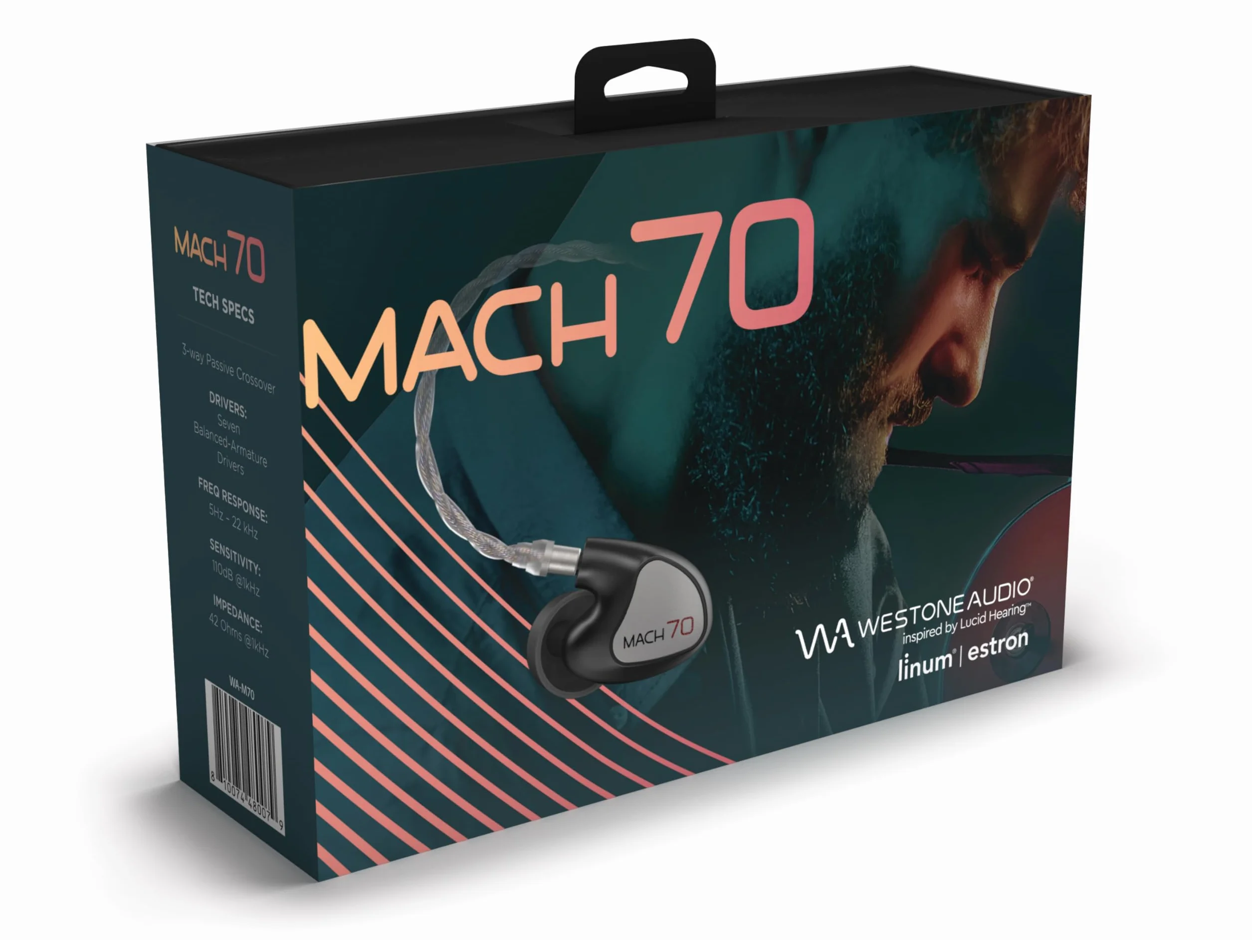Westone Audio WA-M70 MACH 70 słuchawki nauszne uniwersalne 3-drożne 7-drożne - zbalansowane przetworniki armaturowe, kabel UltraBaX, akcesoria premium - czarny