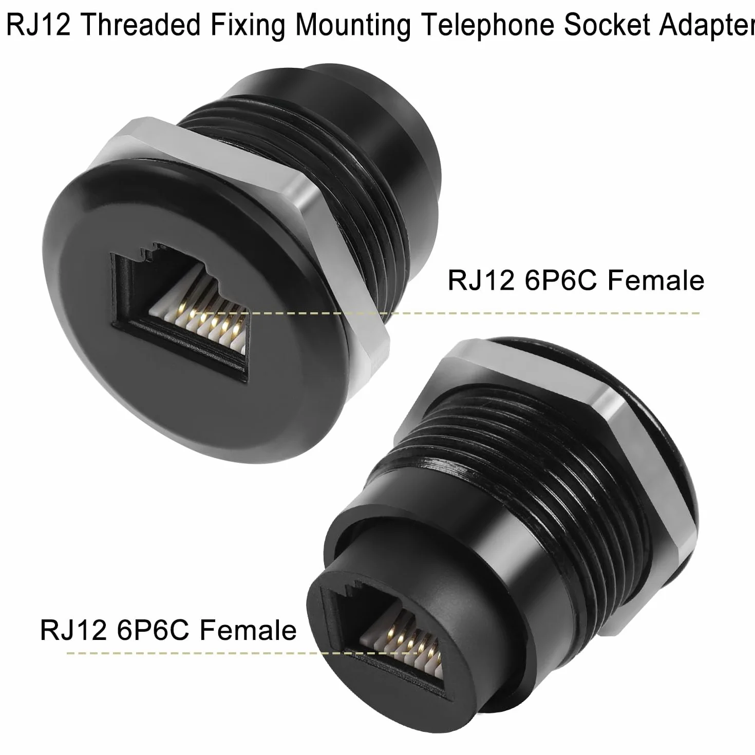 QIANRENON RJ12 gwint mocowanie gniazdo telefoniczne adapter CAT3 RJ12 6P6C gniazdo na gniazdo wbudowane przyłącze montażowe, do komunikacji głosowej modem telefonu