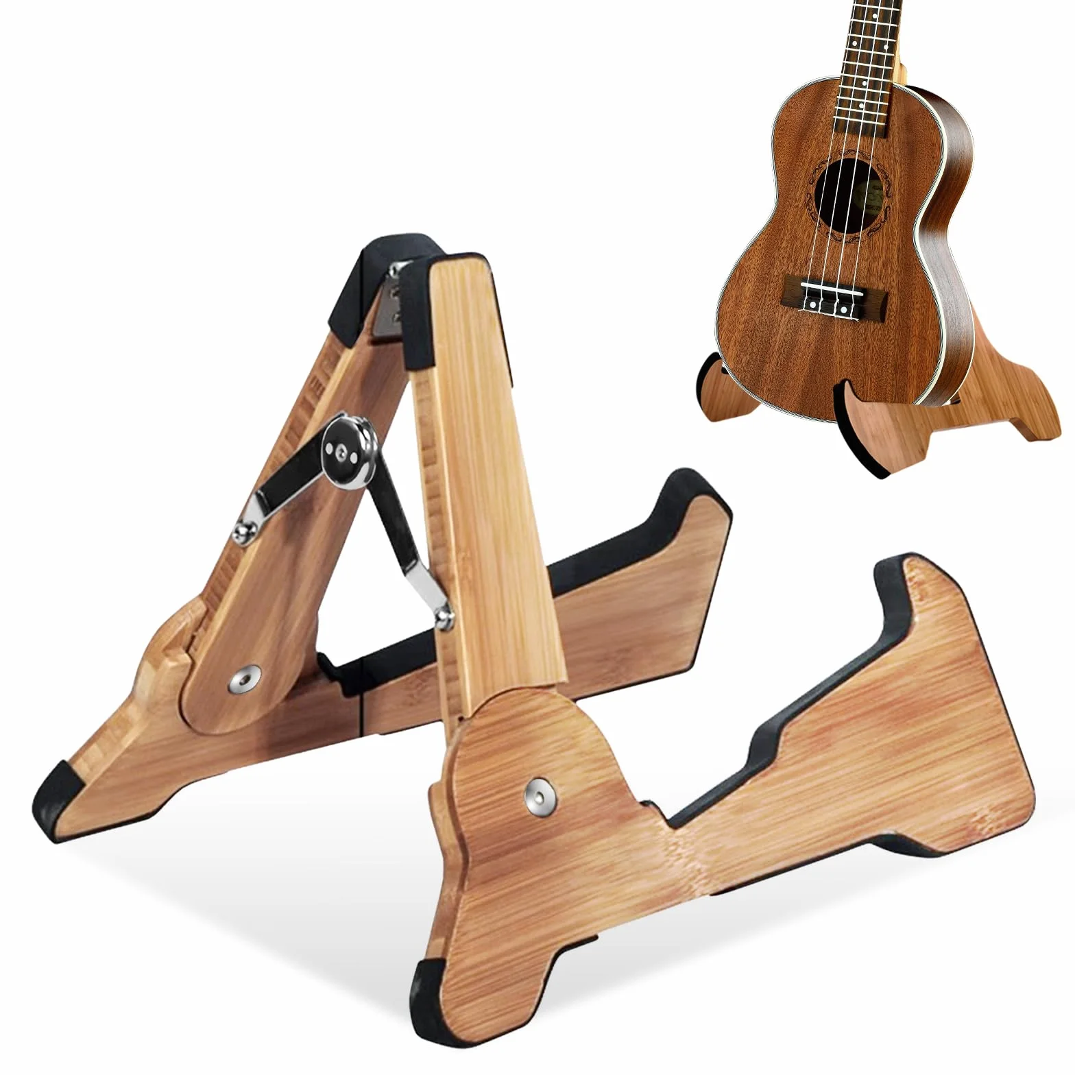 SUNOYA Składany stojak na gitarę, uchwyt na gitarę, drewniany stojak na gitarę, z antypoślizgową gumą, do gitary elektrycznej, akustycznej, basowej, klasycznej, ukulele