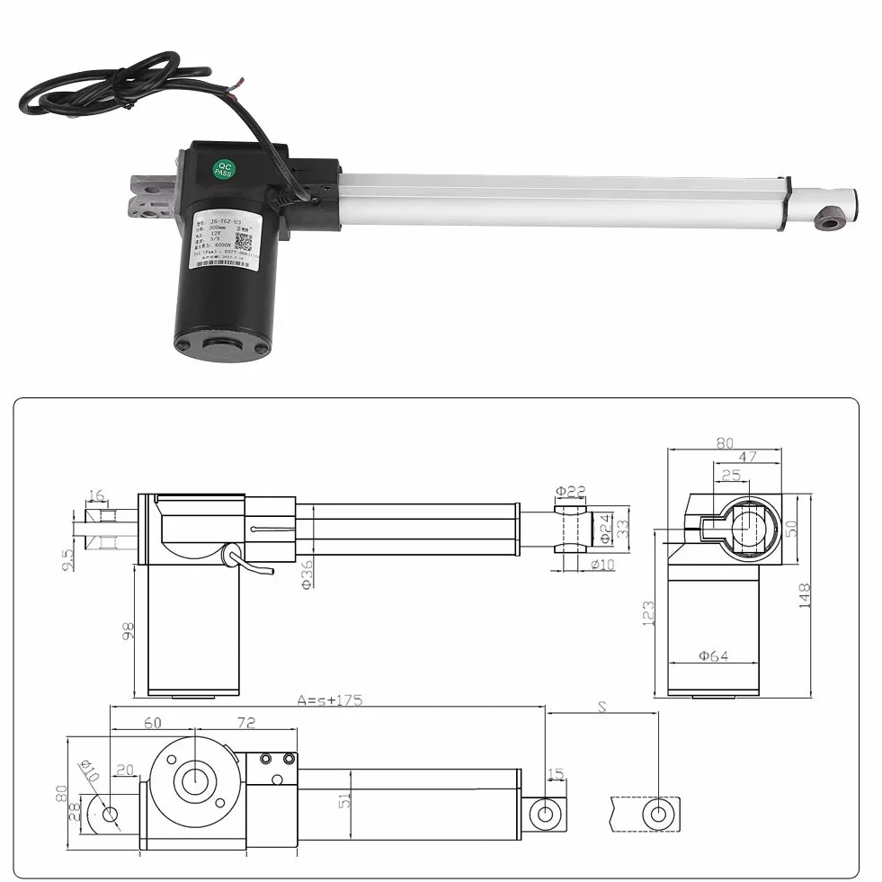 Siłownik Liniowy DC 12V, 300mm, 4000N, Elektryczny Mechanizm Otwierania Drzwi z Uchwytem Montażowym do Samochodów, RV, Statków, TV, Stołów Podnośnych