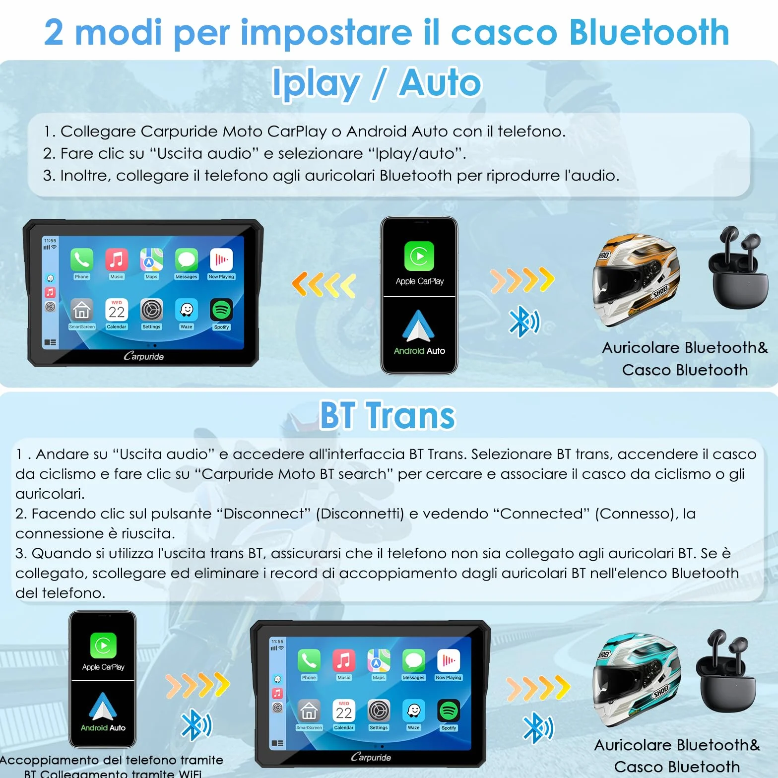 Carpuride W702B Motocyklowy ekran Carplay z niestandardowym mocowaniem do BMW Motorbike, Wireless CarPlay i Android Auto, przenośny 7-calowy wodoodporny ekran dotykowy, podwójny Bluetooth, nawigacja,