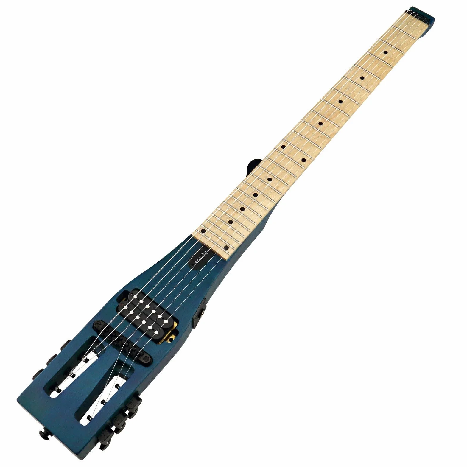 Anygig Gitara elektryczna praktyka przenośna gitara podróżna klon bez głowy solidny korpus pełna skala z Gigbag dla lekkiej konstrukcji torba na koncert wszystkie akcesoria niebieska