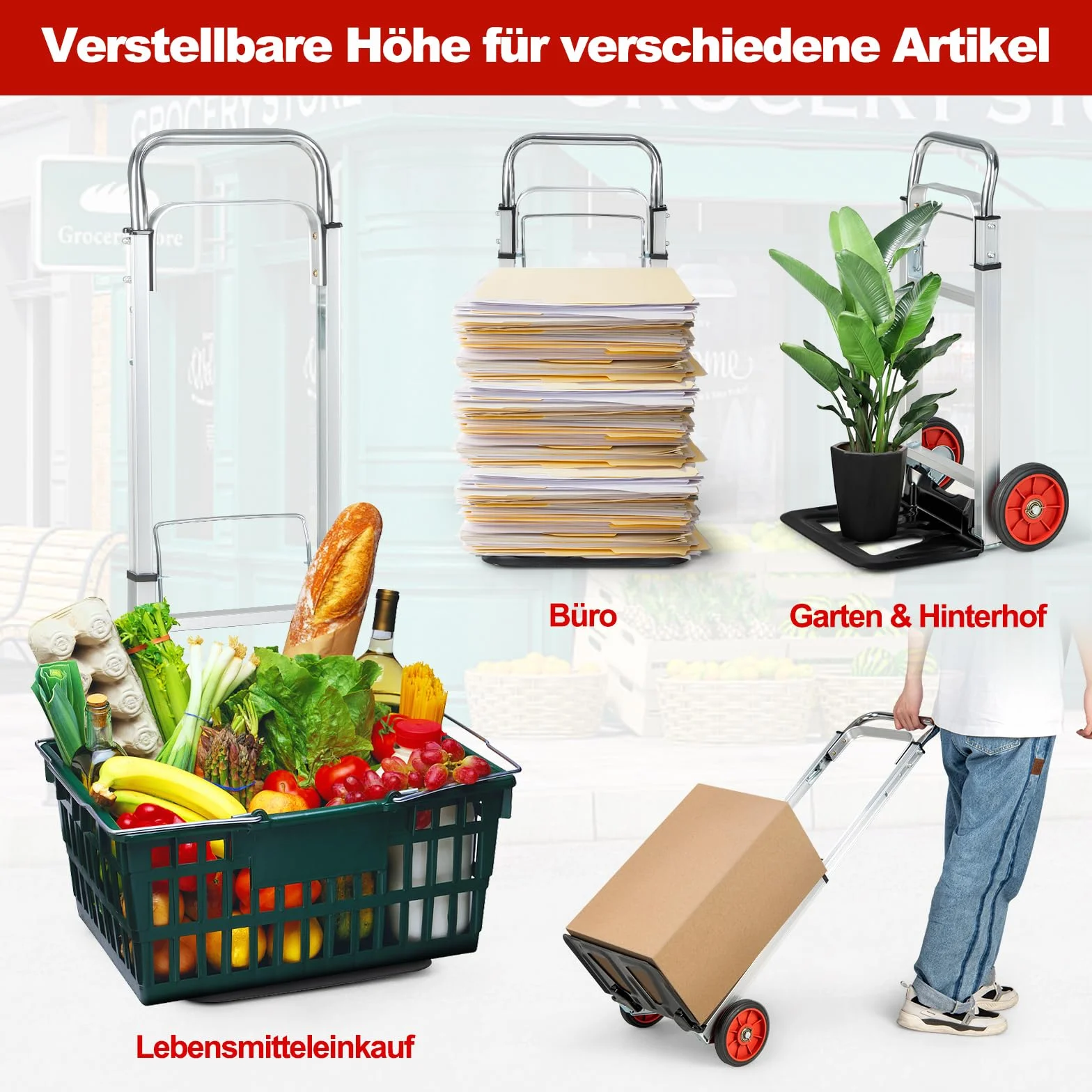 COSTWAY Wózek transportowy składany, wózek transportowy z uchwytem teleskopowym i składaną powierzchnią ładunkową, obciążenie do 100 kg, aluminiowy wózek ręczny, do domu, ogrodu, magazynu