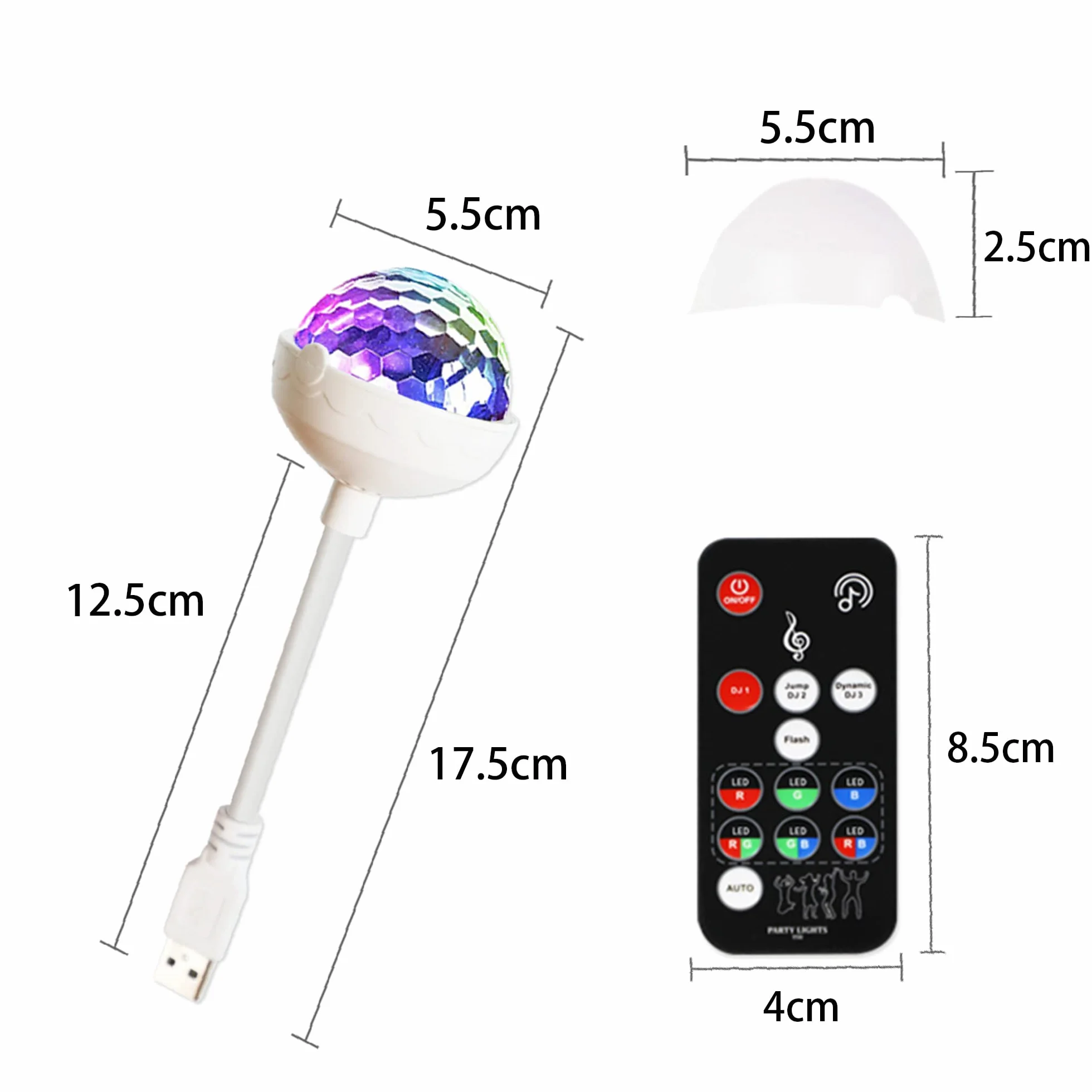 Mini Kula Dyskotekowa z lampką nocną, Światła atmosfery samochodu USB kontrolowana muzyka Strobe Magic Ball z pilotem do dekoracji imprezowej DJ klub scena urodziny