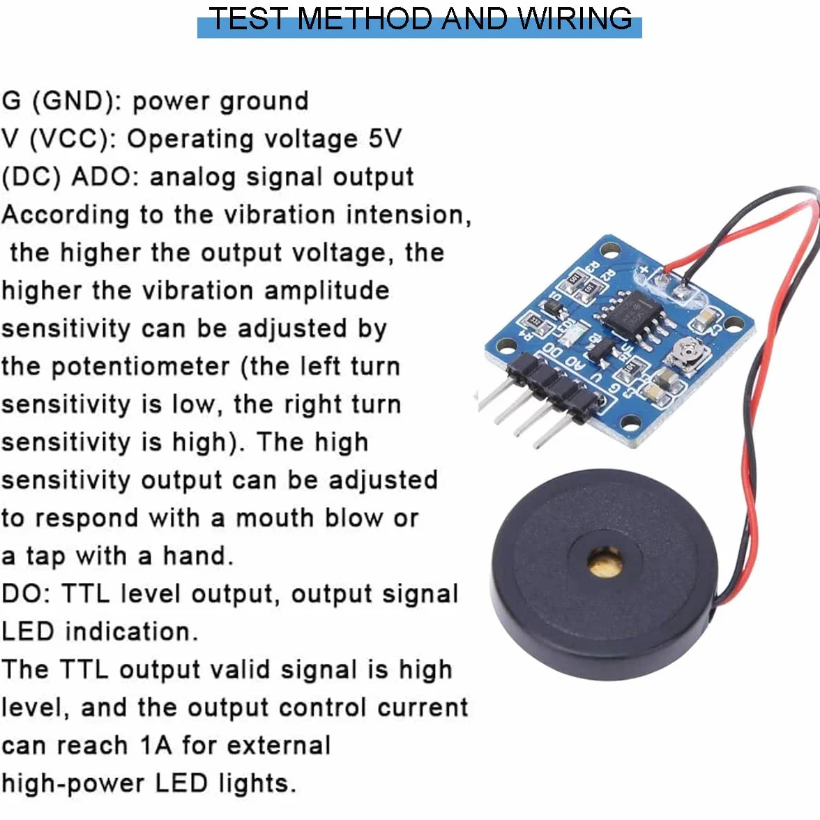 4 sztuki 5 V piezoelektryczny czujnik wibracji moduł przełączania TTL, dwa opcjonalne wyjścia AD/DO regulowany moduł przełącznika wibracyjnego z kablem DuPont do Arduino DIY