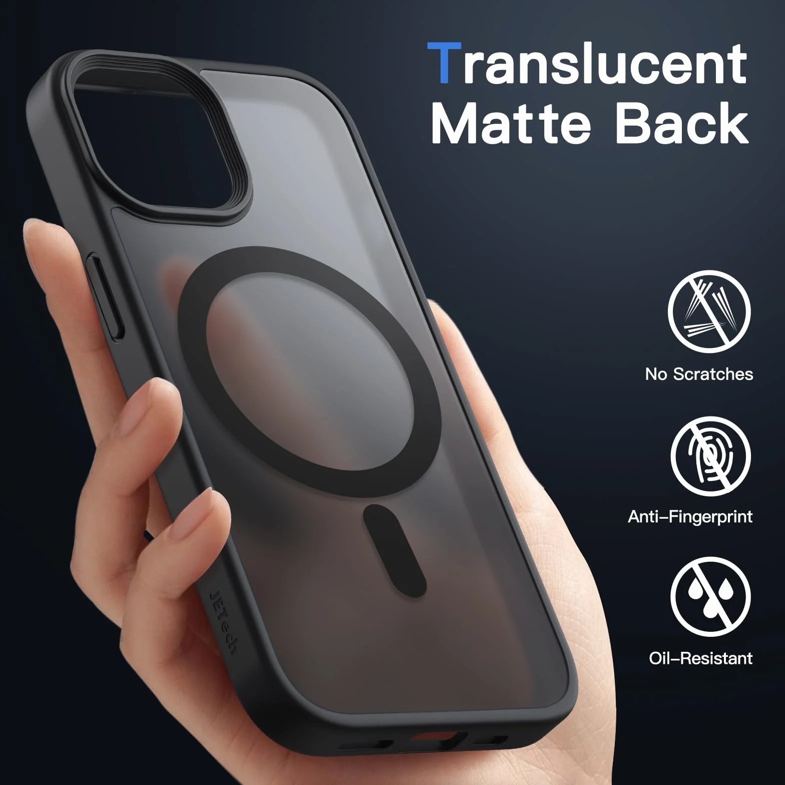 JETech Magnetyczna Etui dla iPhone 15 6,1 Cala Kompatybilny z MagSafe, Półprzezroczysta Matowe Tylna Szczupły Odporny na Wstrząsy Case (Czarny)
