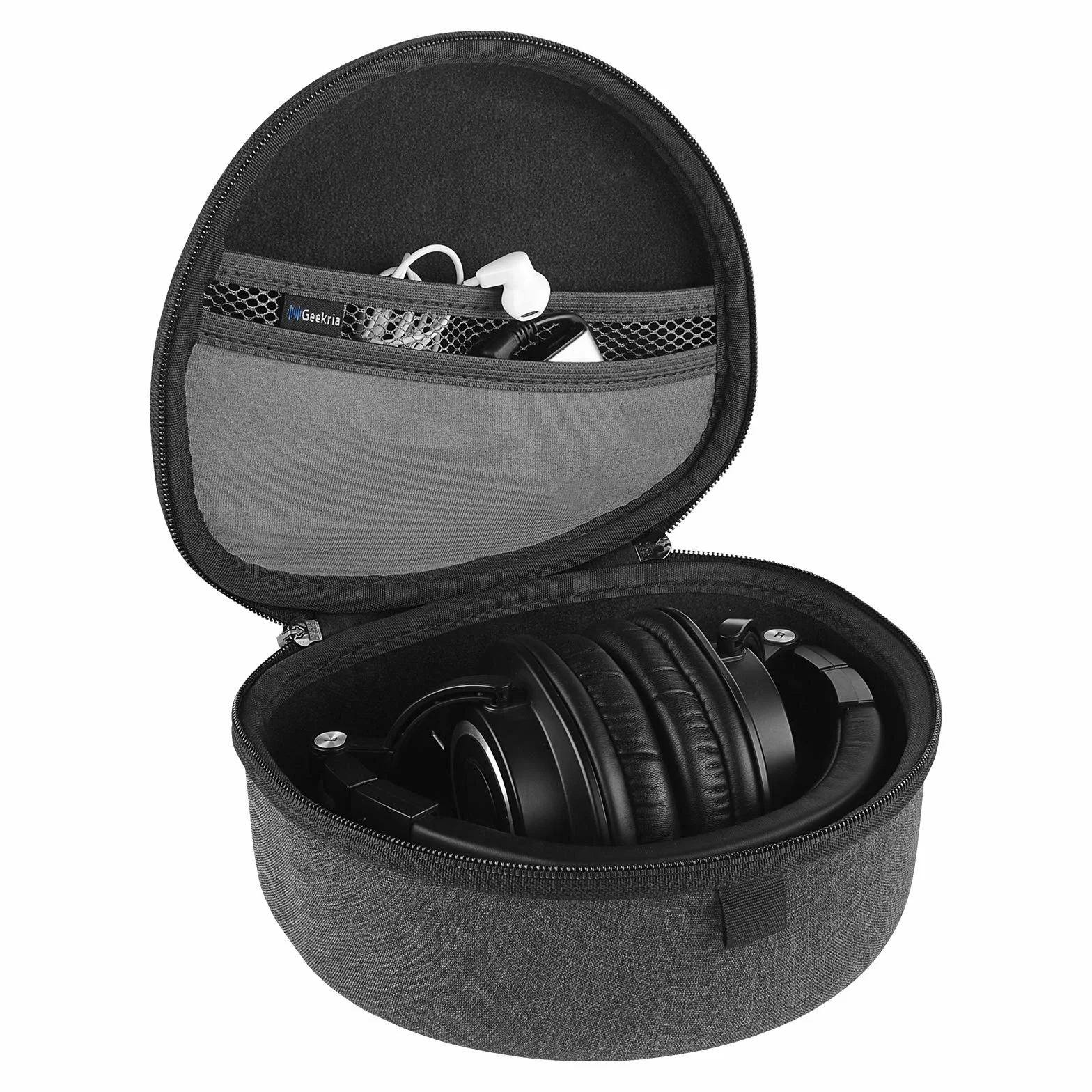 Geekria Etui na słuchawki Shield kompatybilne z modelami Audio-Technica ATH-M50X/M70X/M30X i innymi, wymienna torba podróżna z twardą skorupą i schowkiem na kabel (ciemnoszary)