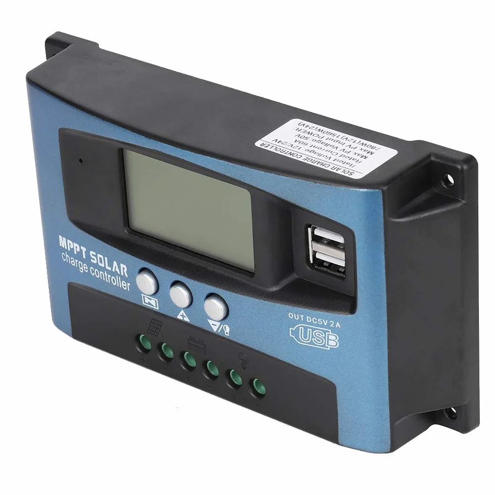 Kontroler ładowania Fydun MPPT, płytka PCB, podwójny kontroler USB do panelu słonecznego 12 V / 24 V, wyświetlacz LCD, automatyczny kontroler akumulatora 40/50/60 / 100A
