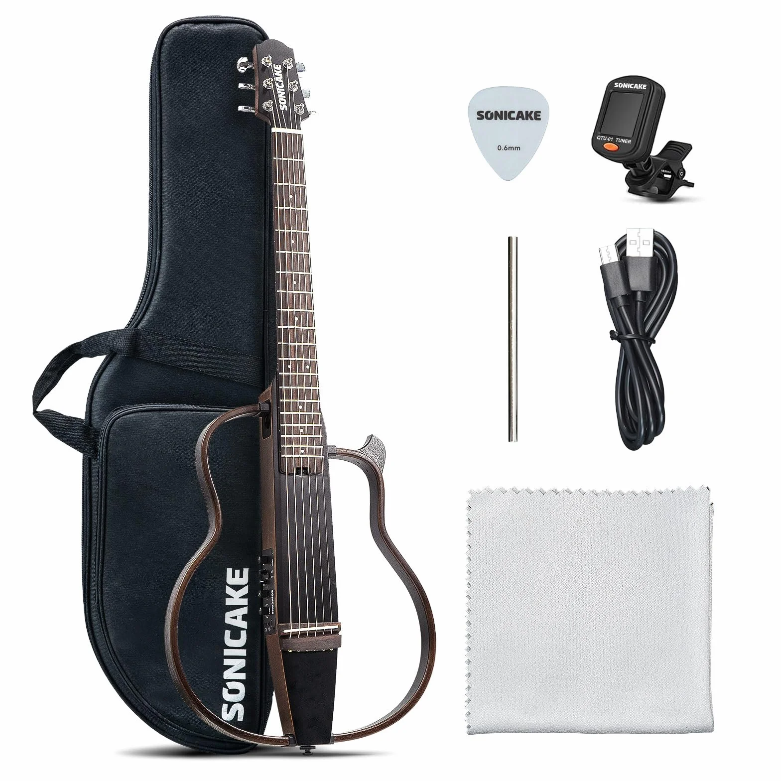 SONICAKE Elektryczna gitara akustyczna, korpus z litego mahoniu, Sim Preamp, Gigbag QGT-01