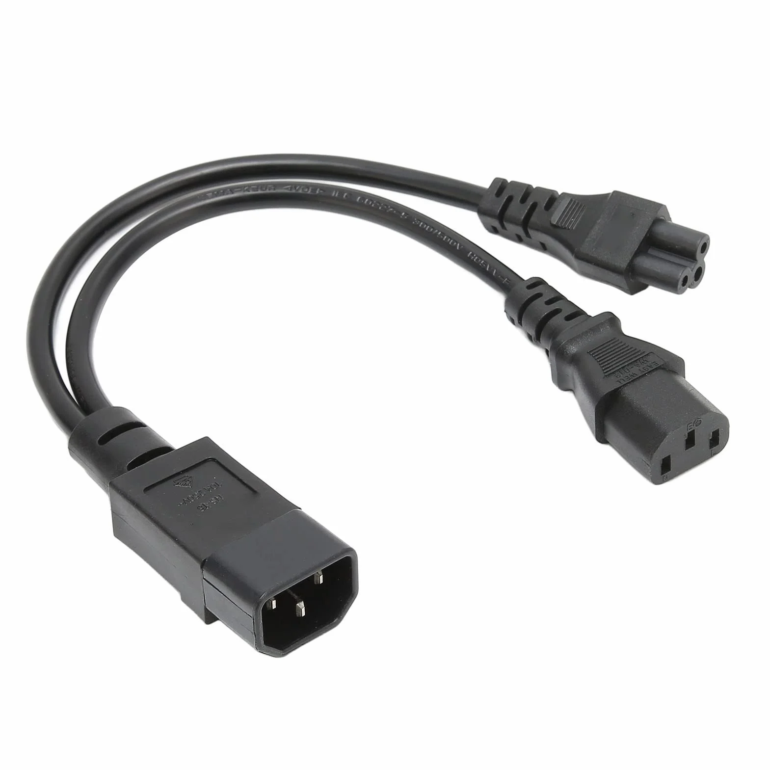 Kabel żeński IEC 320 C14 do C5 i C13, Przewód z Wtyczką Rozgałęźnika 1 Ft Y, Pojedynczy Kabel Zasilający C14 Męski C14 na C13 i C5 10 A 250 V, Ognioodporny, Odporny na Wysoką Temperaturę