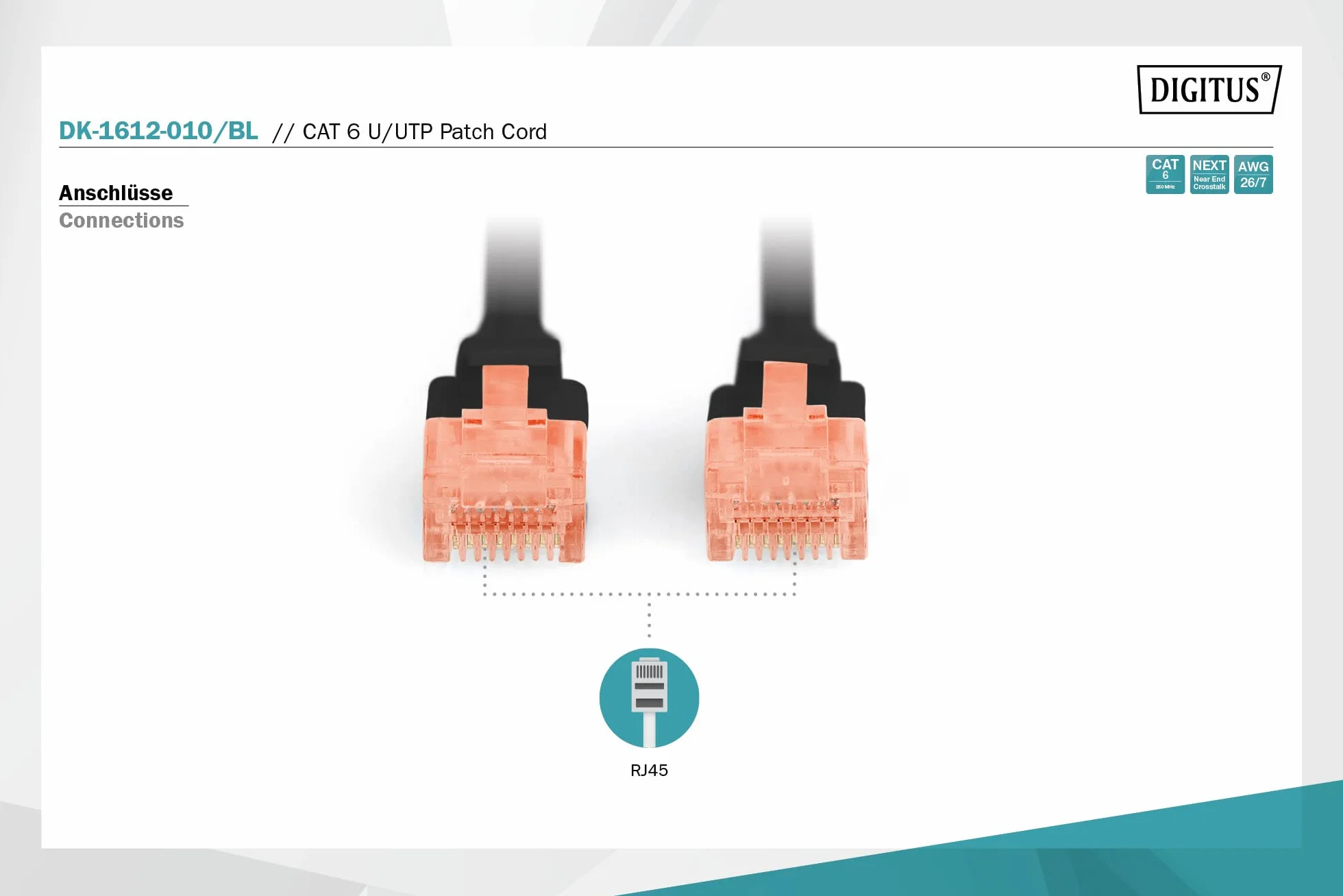 DIGITUS Kabel LAN Cat 6 – 1 m – U/UTP nieekranowany – 1 Gbit/s – 250 MHz – kabel sieciowy CCA z wtykiem RJ45 – powłoka PVC – AWG 26/7 – kompatybilny z Cat6A i Cat5e – czarny