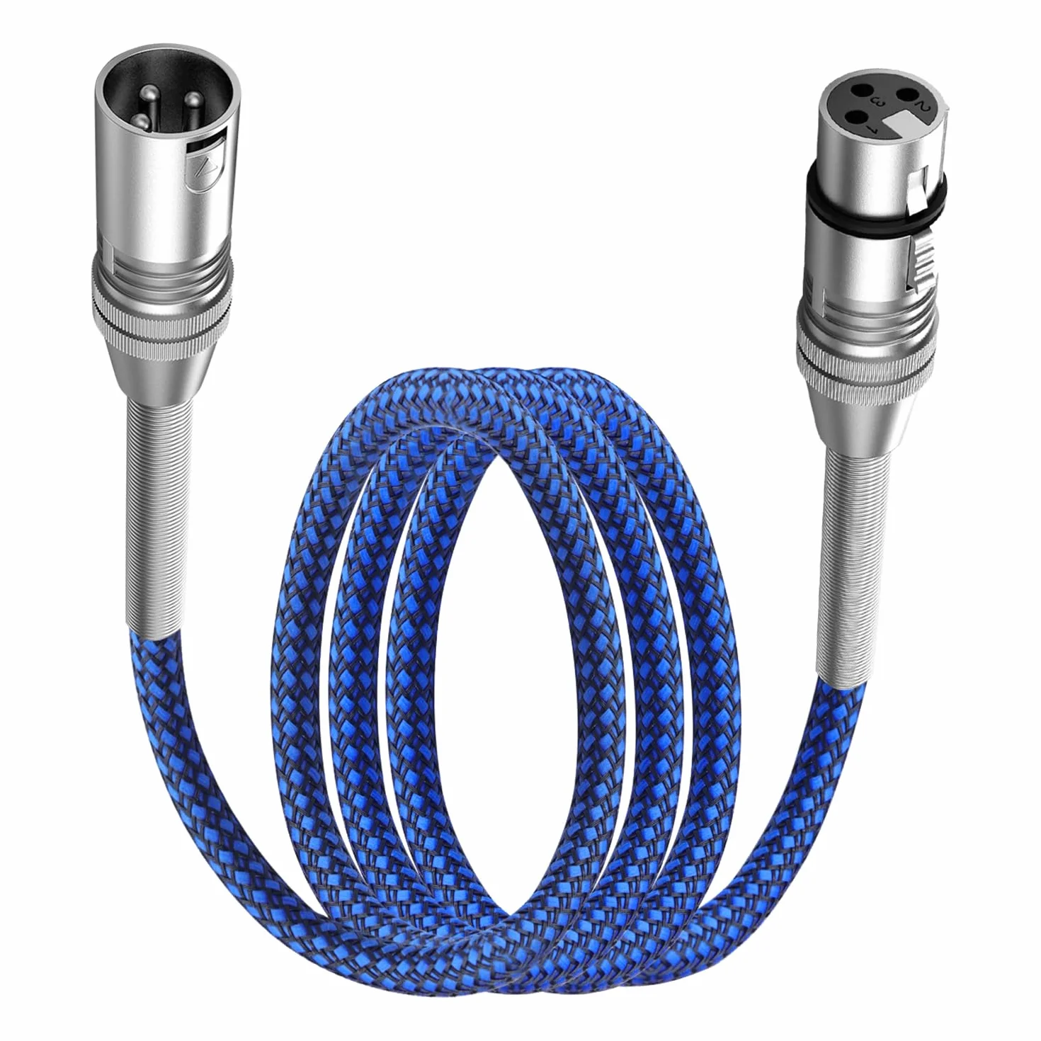 Kabel XLR, 3-stykowy kabel mikrofonowy, metalowa sprężyna, wtyczka XLR, wtyczka na kabel gniazda, do nagrywania studyjnego, miksera audio, oświetlenia scenicznego, niebieski (1,5 m)