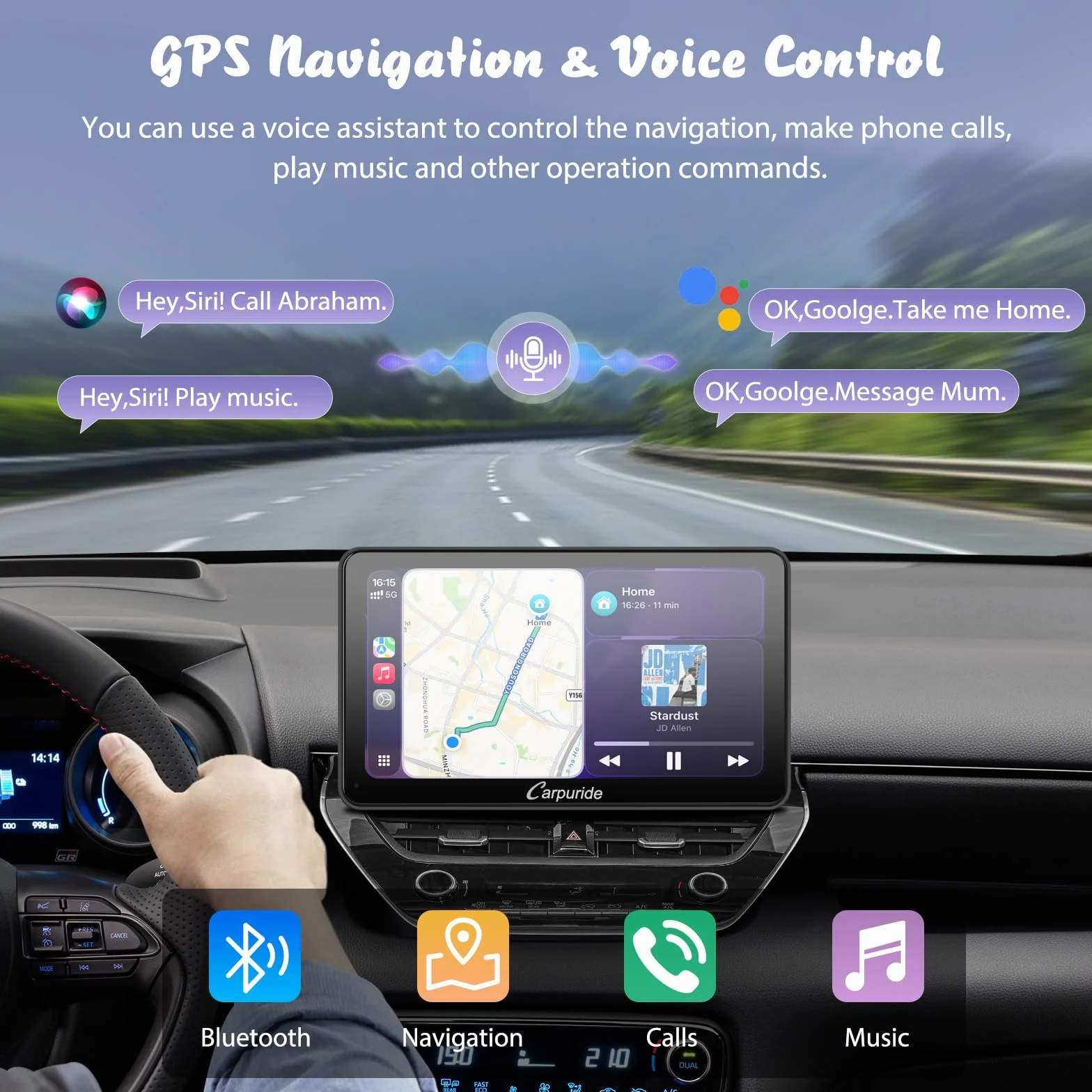 Carpuride W701 Pro z bezprzewodową transmisją Bluetooth, przenośne radio samochodowe z CarPlay i Android Auto, 7-calowy ekran dotykowy 1080p, MirrorLink/GPS/Siri/FM, w zestawie 3 uchwyty