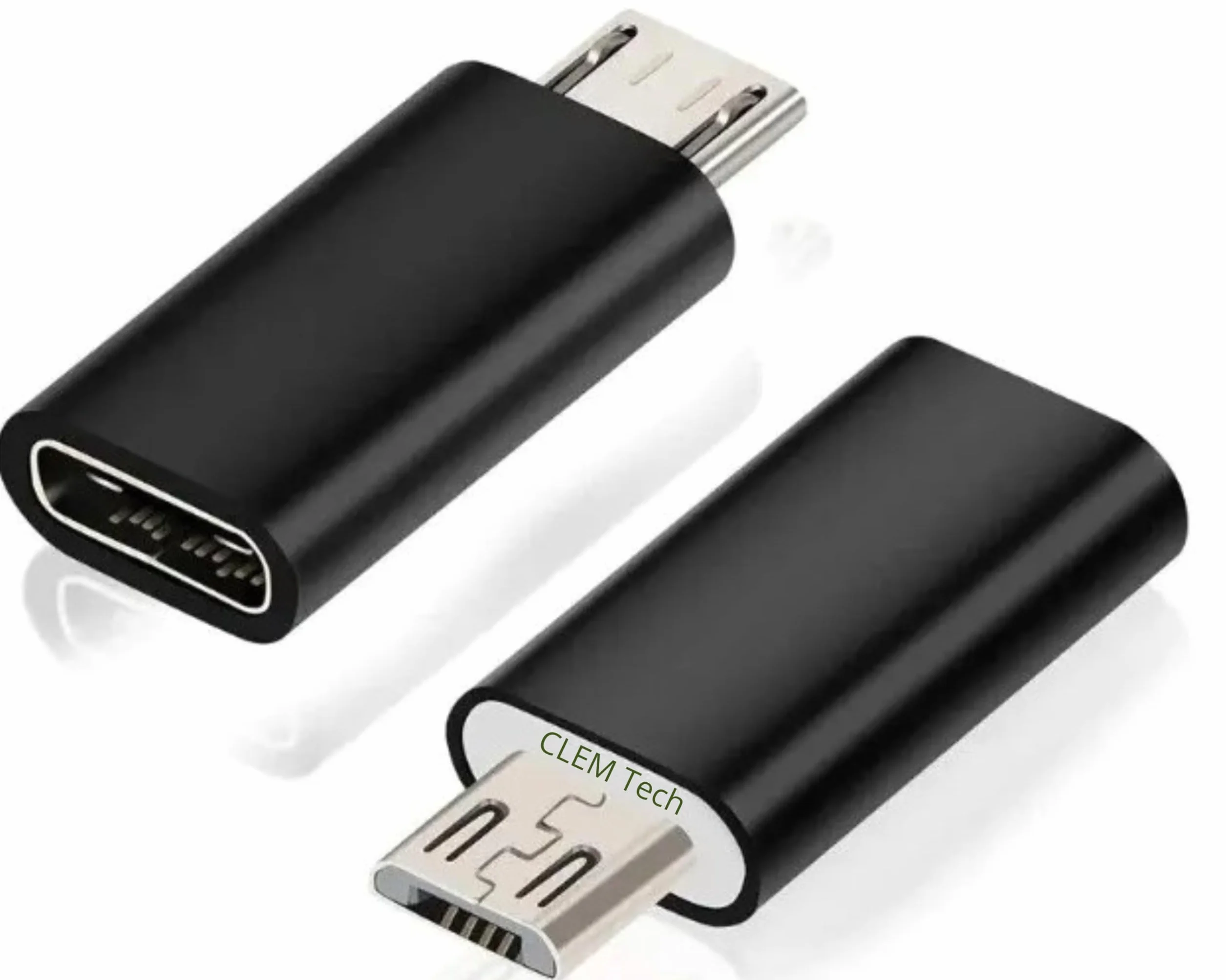 CLEM Tech - Adapter Micro USB na USB-C [Zestaw 2 szt.] - Szybkie Ładowanie i Transfer Danych, Aluminium, Samsung, Xiaomi, Motorola, Smartfony Android, Powerbank, Głośnik - Czarny