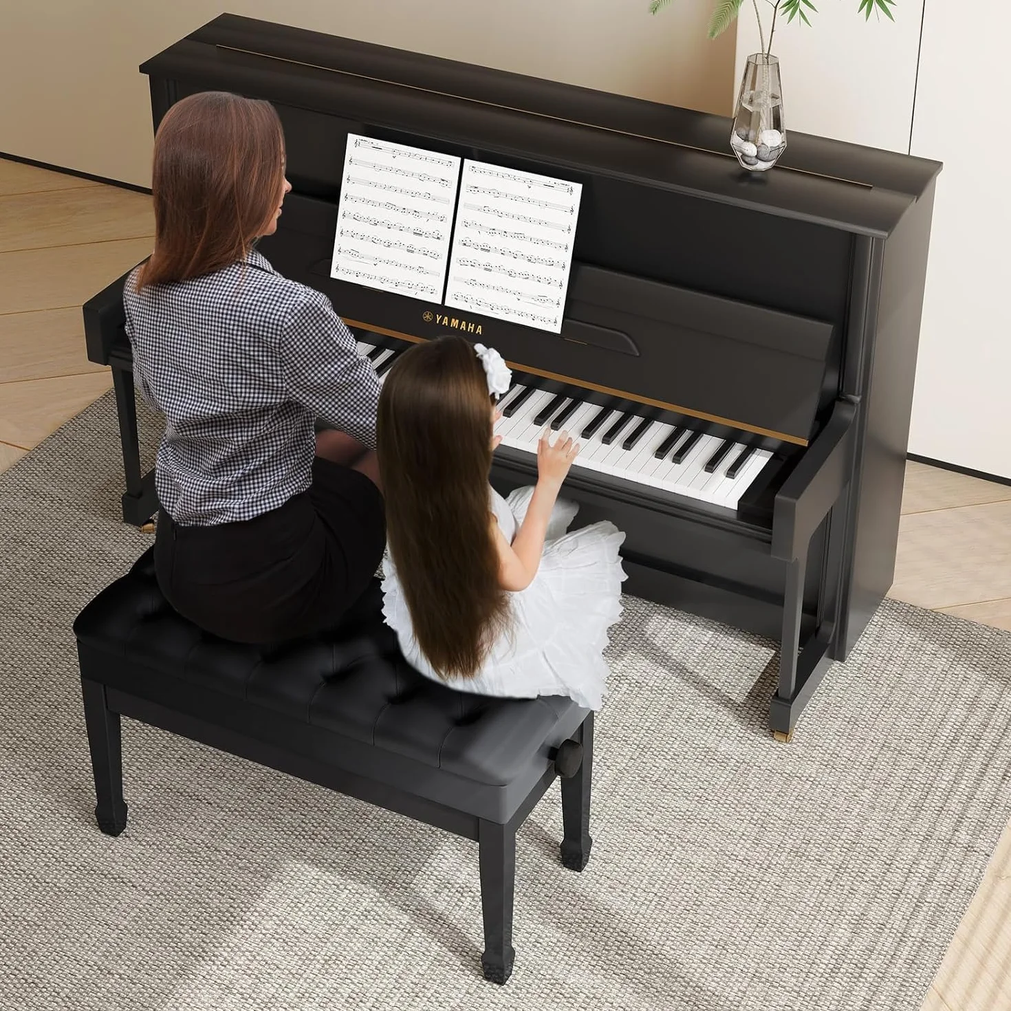 LIFERUN Podwójna ławka fortepianowa, długie krzesło fortepianowe z regulacją wysokości 72 x 34 x 50 cm, ławka do pianina z pogrubionej skóry PU z miejscem do przechowywania, wytrzymały taboret