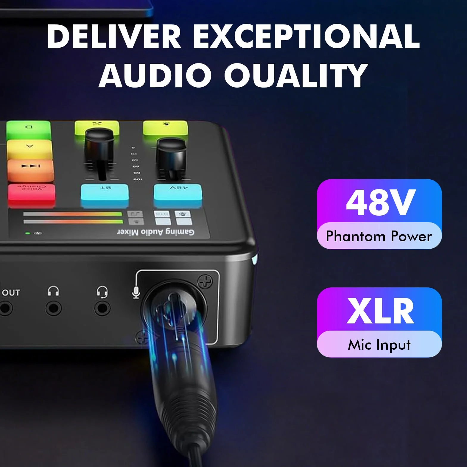 G1 Neo mikser audio, mikser audio, karta dźwiękowa RGB do mikrofonu XLR, interfejs audio do strumieniowego przesyłania, 48 V Phantom Power, efekty dźwiękowe DIY, kontrola głośności, przycisk