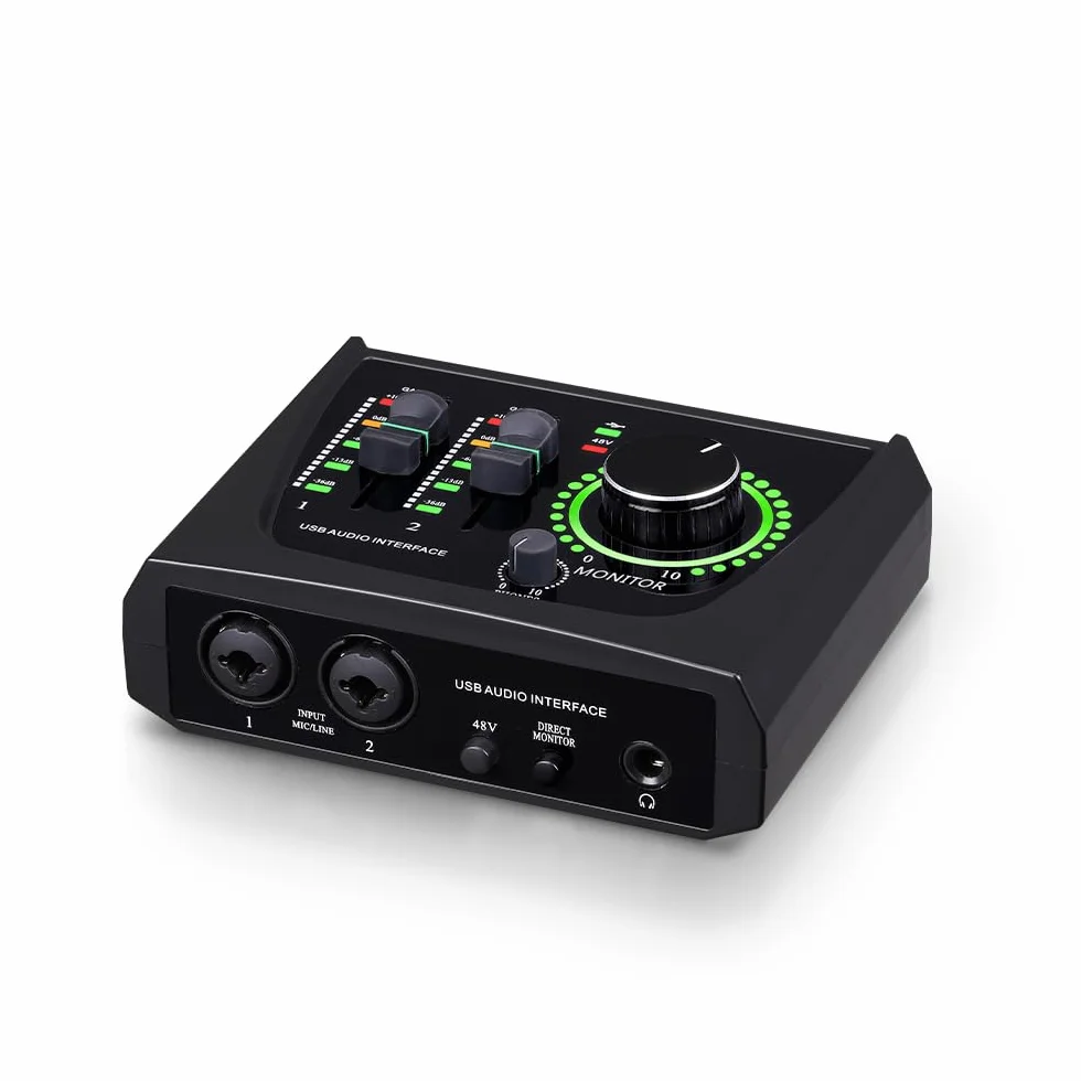 BOMGE mini 2-kanałowy interfejs audio USB do nagrywania, przesyłania strumieniowego i podcastingu, z zasilaniem fantomowym XLR/48 V, interfejs audio jakości studyjnej dla gitarzysty, wokalisty
