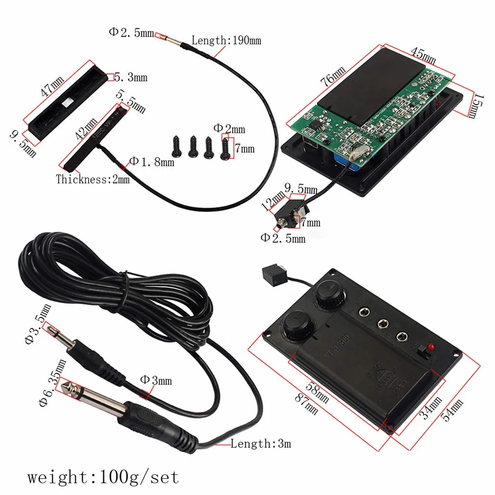 Alnicov Black Electric Violine Silent EQ przetwornik muzyczny piezo z otworem wtykowym kabel skrzypce strój części instrumentów strunowych