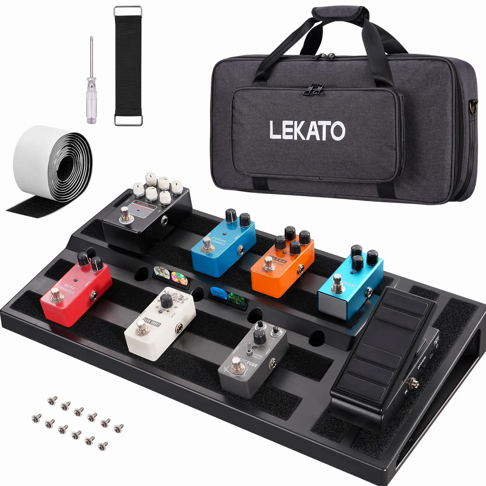 LEKATO gitarowy, płyta efektów gitarowych 50x25,4x6,1 cm, duży do wielu efektów, wytrzymały i przenośny design z torbą dla muzyków, gitarzystów, zespołów