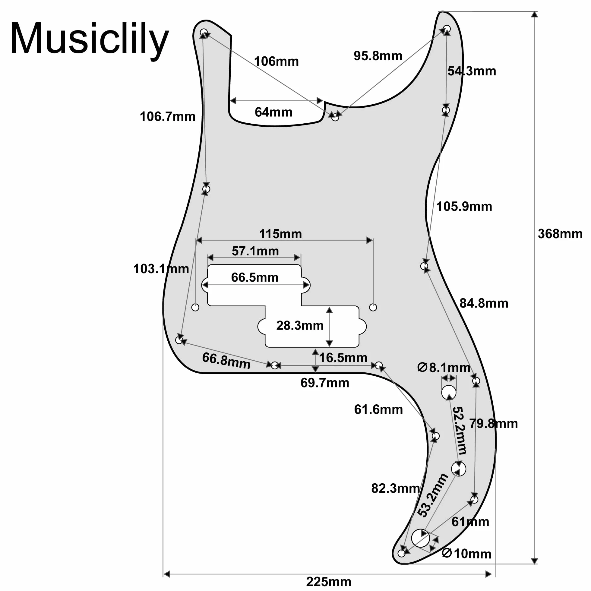 Musiclily Pro 10 Otworów P Bass Pickguard Maskownica do Gitary Basowej 4-strunowy Fender Japan Precision Bass, 3-warstwowy Kość Słoniowa