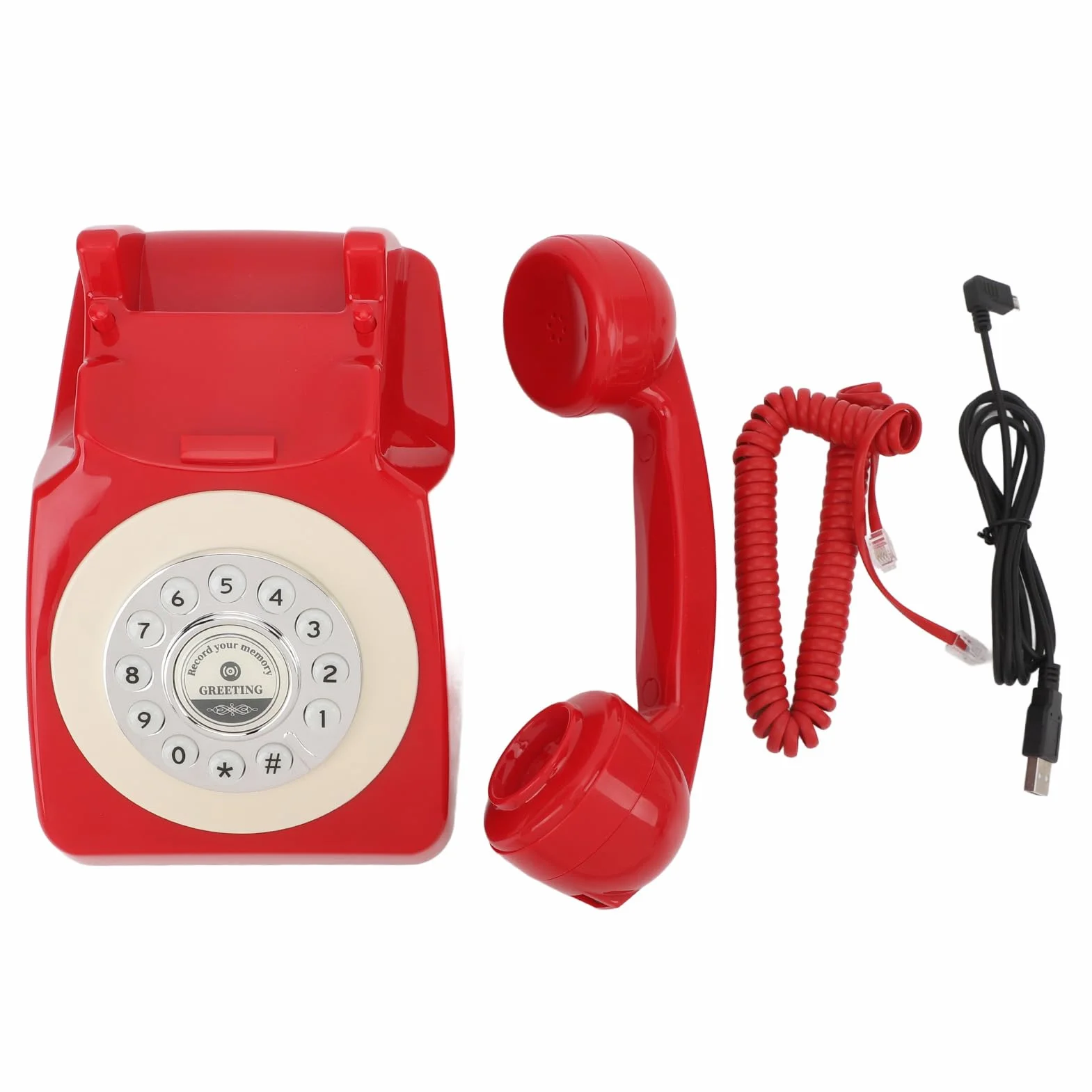 Audio Księga Gości Telefon Vintage Czysty Dźwięk 120h Nagrywania Karta Pamięci 8GB Mikrofon Premium (czerwony)