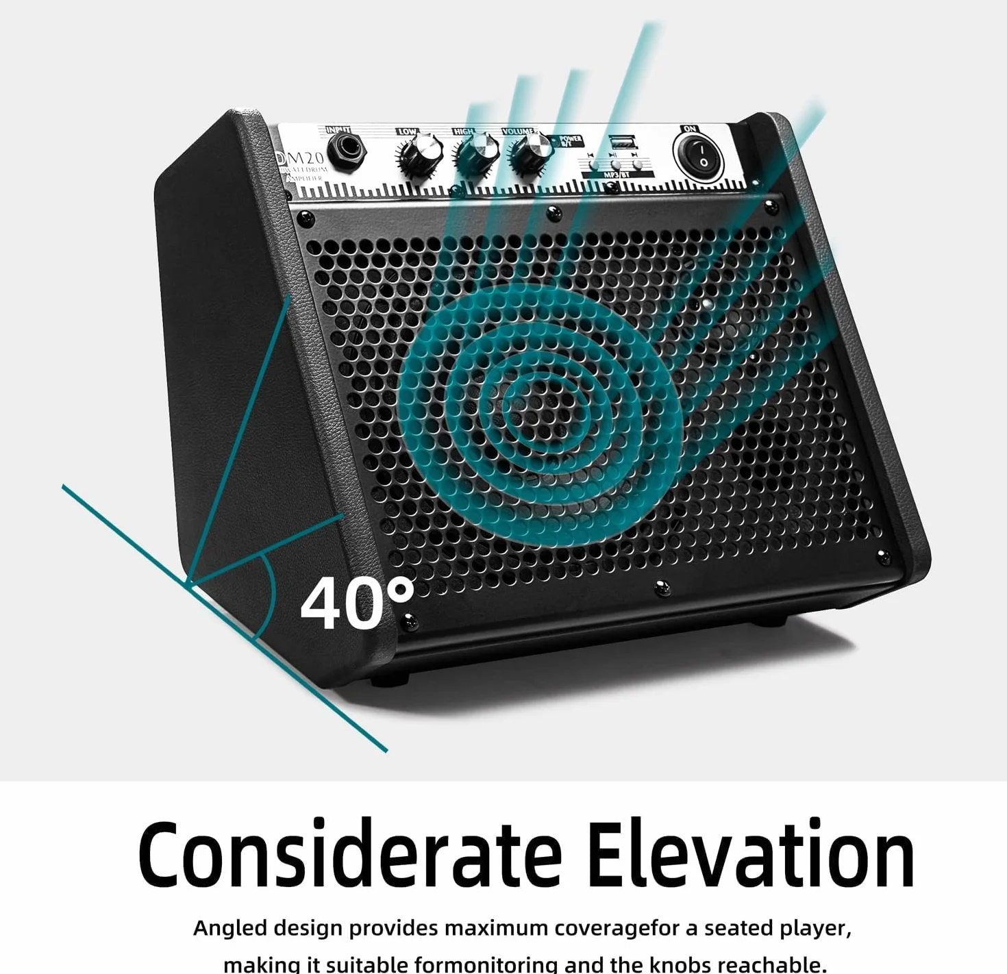 Coolmusic DM20 Bluetooth osobisty wzmacniacz głośnika do elektrycznego wzmacniacza bębna, klawiatury i gitary akustycznej (z przewodem)