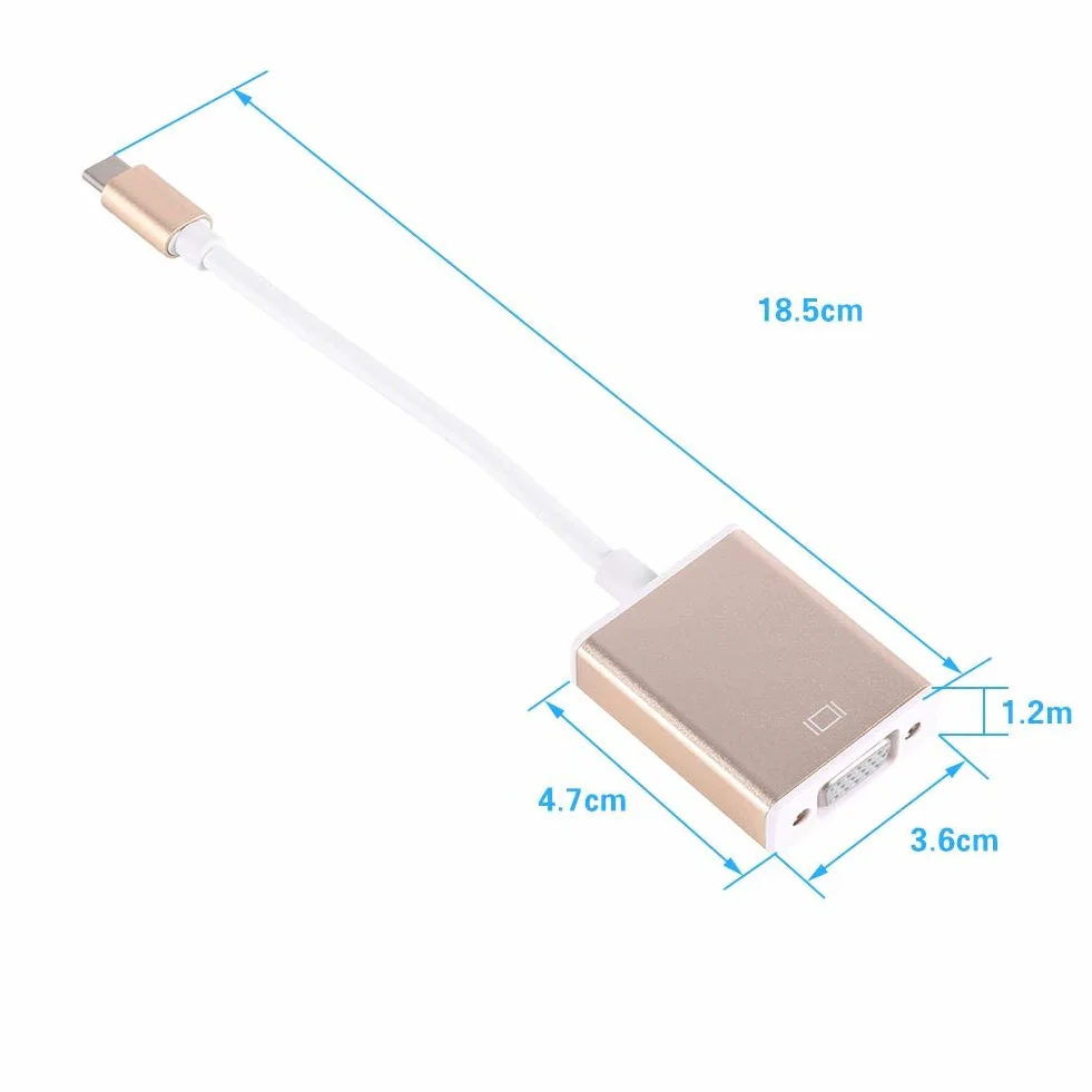Adapter USB C do VGA, 10 Gb/s 24-pinowy kabel konwertera typu C na żeński VGA z aluminiową obudową, złącze USB 3.1 na VGA Obsługuje monitor projektora HD TV Box dla Macboo Air (srebrny)
