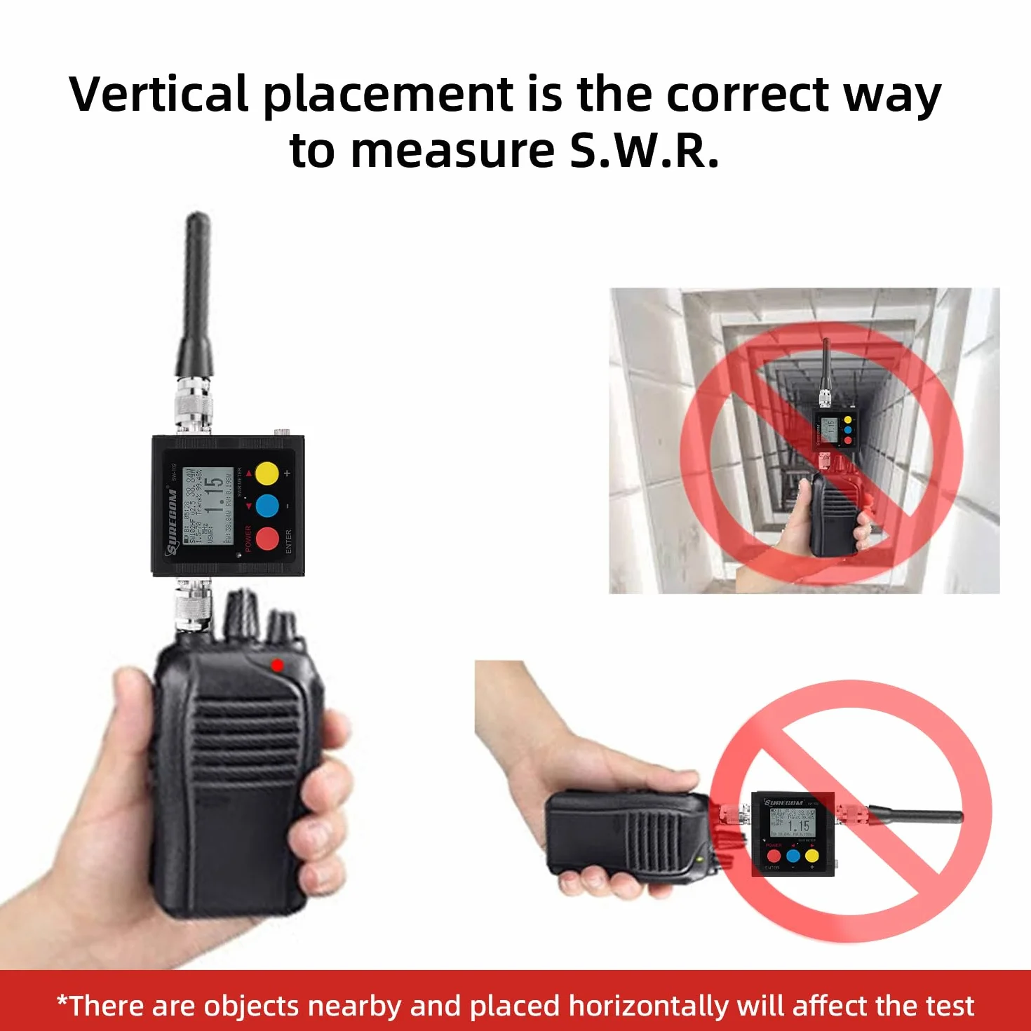Mcbazel Surecom SW-102S cyfrowy VHF/UHF 125-525Mhz SO239 złącze zasilania i miernik SWR
