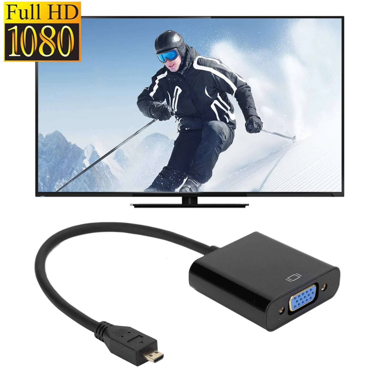 Tbest Adapter Mi na VGA, Raserry Pi Mini na VGA, adapter konwertera wideo Micro HDMI na VGA 1080P do Raserry Pi 4B z funkcją zasilaniaMicro HDMI na VGA