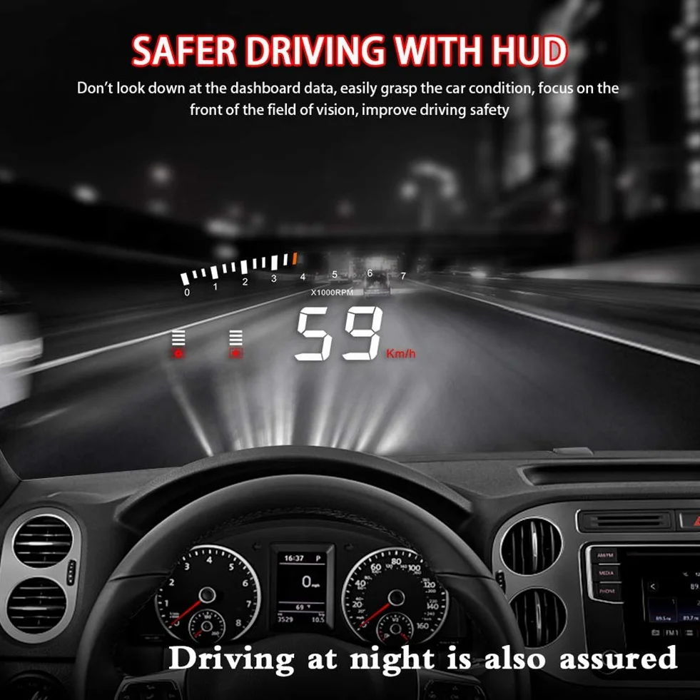 KIMISS Uniwersalny wyświetlacz HUD 3,5" dla samochodu z systemem OBD2-X5 - alarm, ostrzeżenia