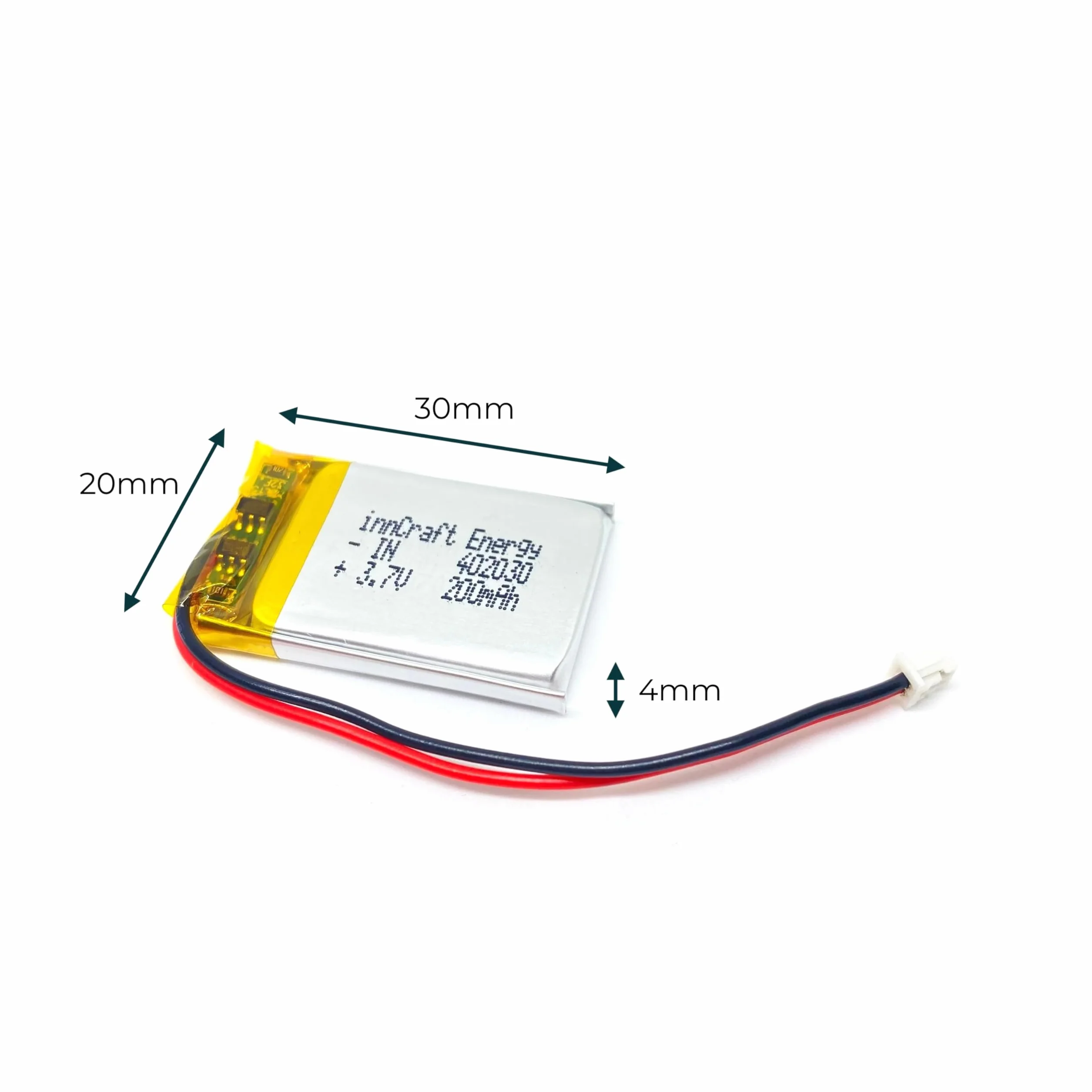 Akumulator Litowo Polimerowy innCraft Energy 200mAh 3.7V, 30x20x4 Model 402030 2P Molex 51021-020 1.25mm konektor