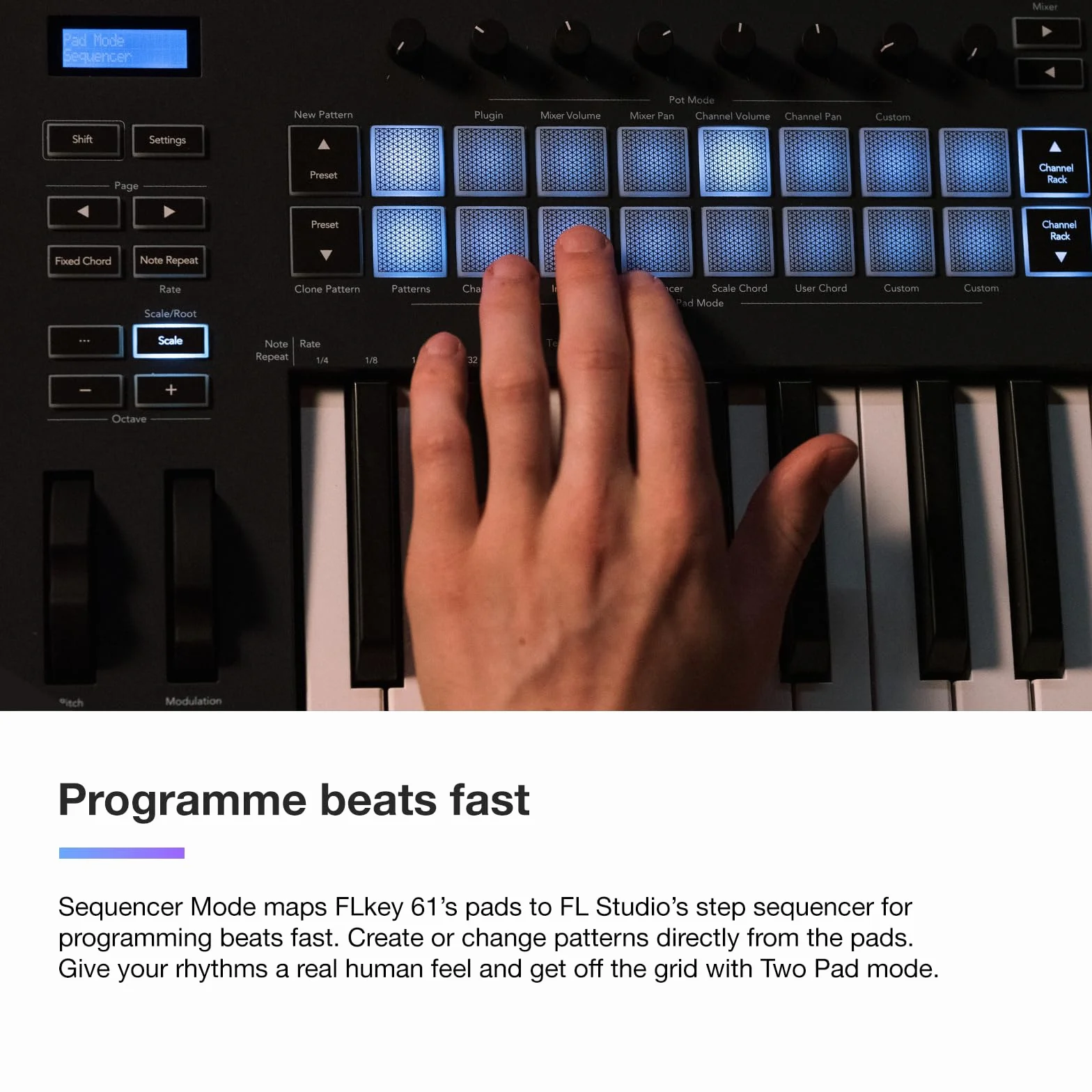 Novation FLkey 61, kontroler klawiatury MIDI — płynna integracja FL Studio z trybem akordów i skalowania. Kompleksowe oprogramowanie do produkcji muzyki