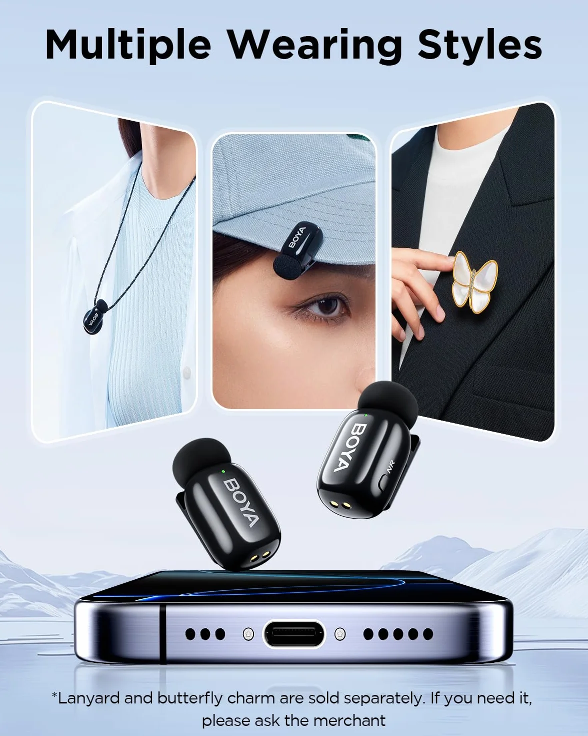 Boya BOYAMini USB-C Mini Bezprzewodowy Mikrofon, Zmiana AI głosu, 2 Pakiet Mikrofonów Lavalier do Podcast Live Stream Tiktok Vlog Nagrań wideo