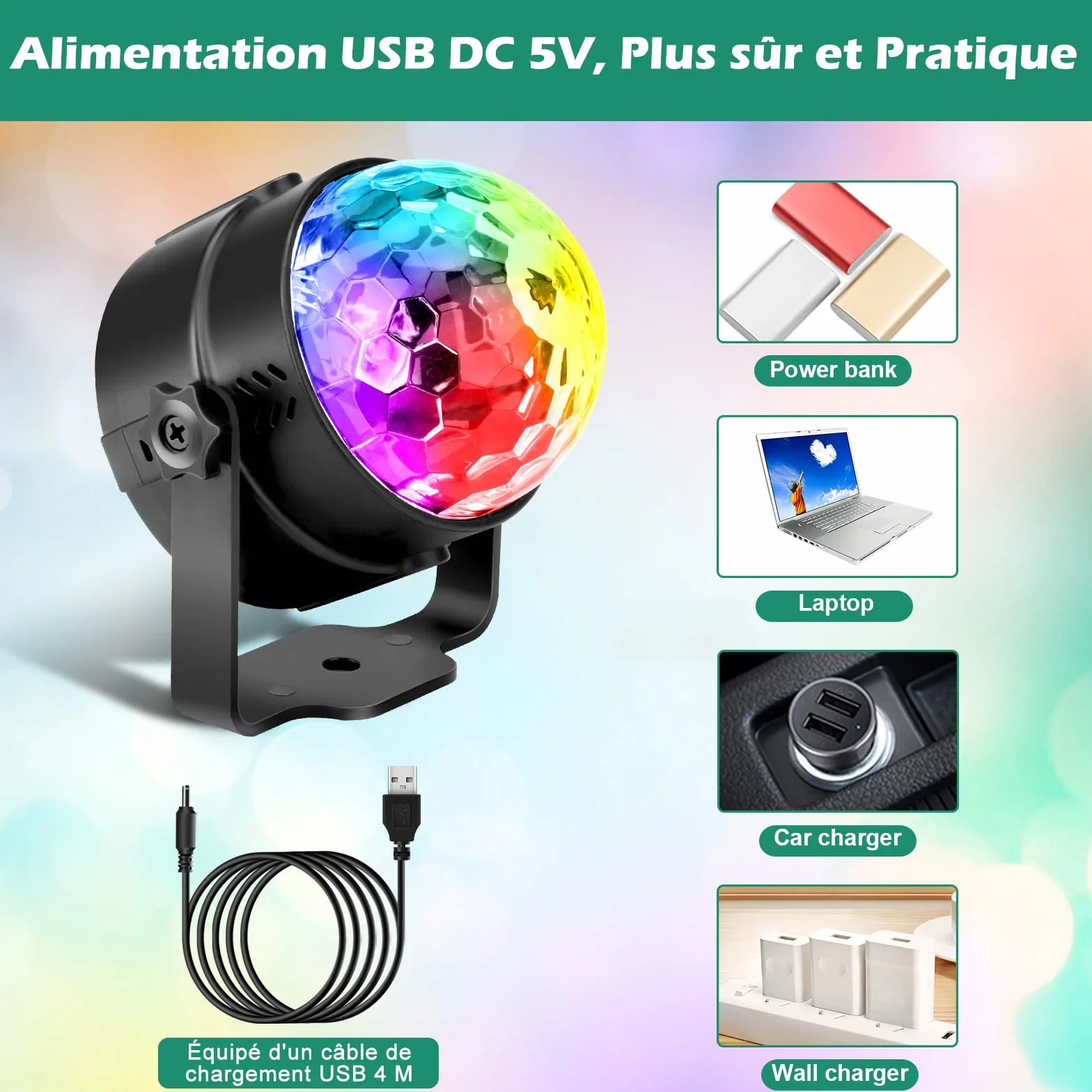 LED Disco Ball Disco, fasetowana kula 3 tryby muzyki, lampa błyskowa z pilotem i kablem USB 4M, obracany 360° lampa disco na imprezę, Boże Narodzenie, bar, klub, DJ, prezent dla dzieci, urodziny