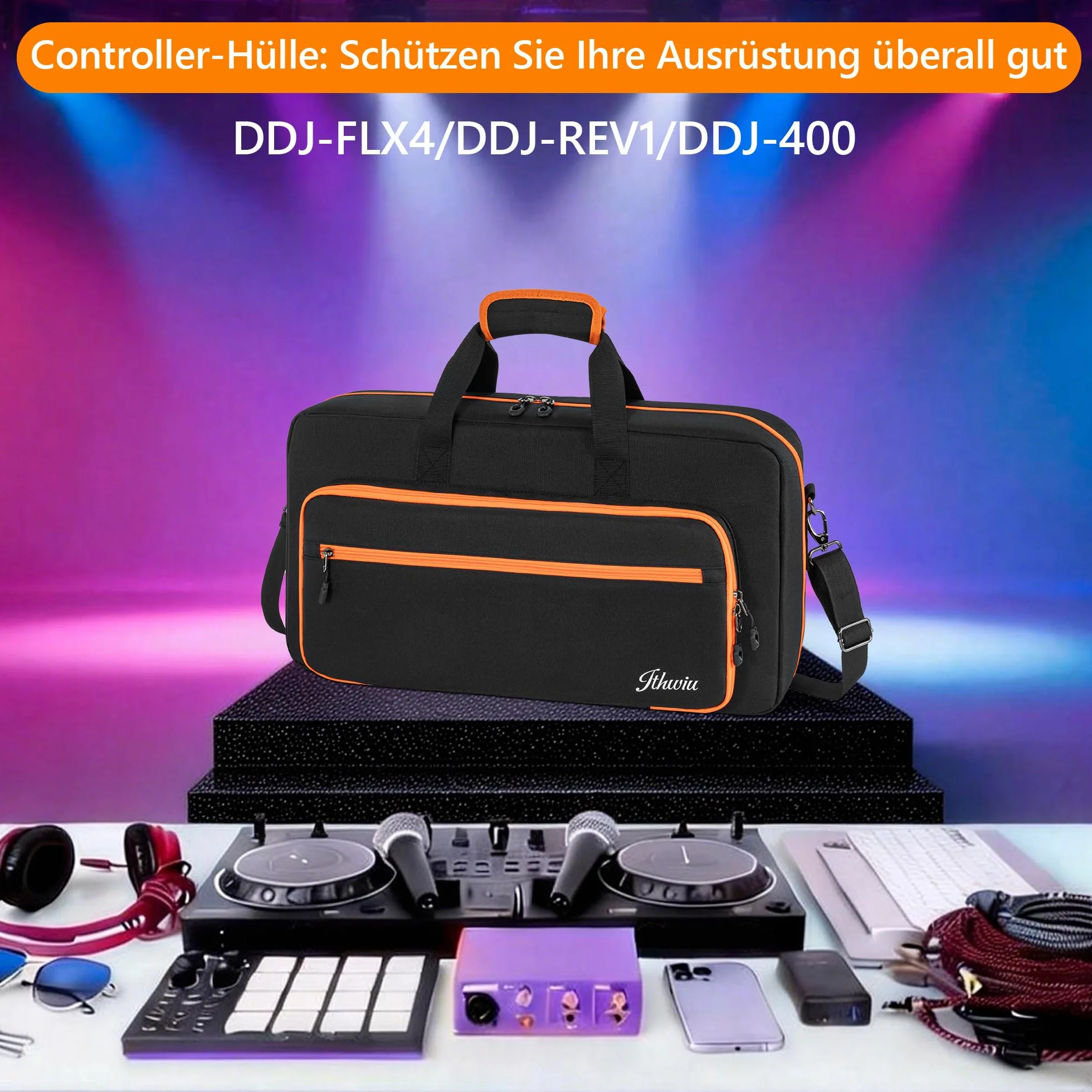 AKOZLIN Etui na kontroler DJ do DDJ FLX4 / DDJ REV1/ DDJ 400/SB2/SB3 DJ futerał do przenoszenia z bawełny perłowej, regulowany pasek na ramię/plecak, kieszeń na laptopa 15,6 cala i kieszenie na
