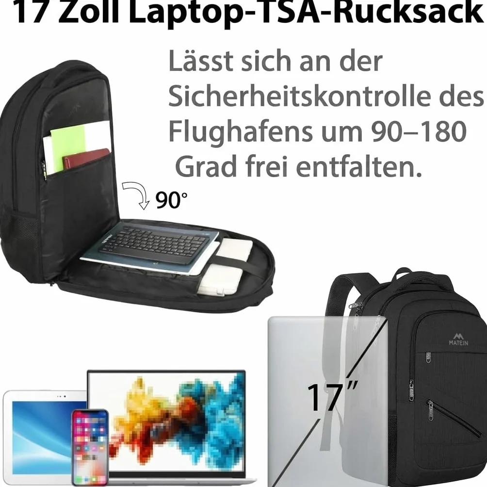 Plecak męski MATEIN, plecak na laptopa 17 cali i certyfikatem TSA, duży wodoodporny plecak na laptopa, plecak szkolny dla nastolatków