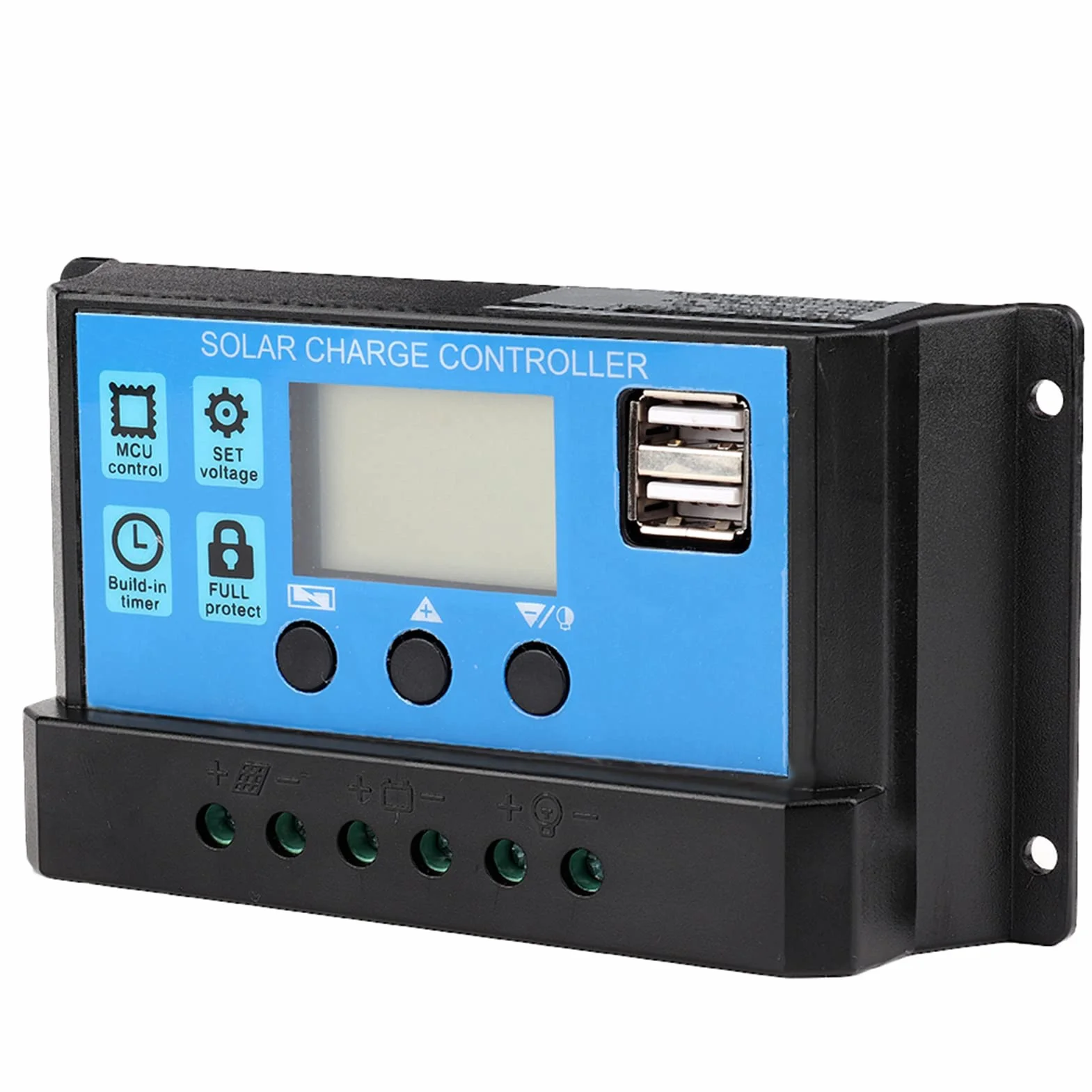 Kontroler ładowania słonecznego, 60A/50A/40A/30A/20A/10A 12V 24V Automatyczny regulator ładowania słonecznego Kontroler PWM Podwójny port USB PWM Ładowarka słoneczna PWM Wyświetlacz LCD (40A)
