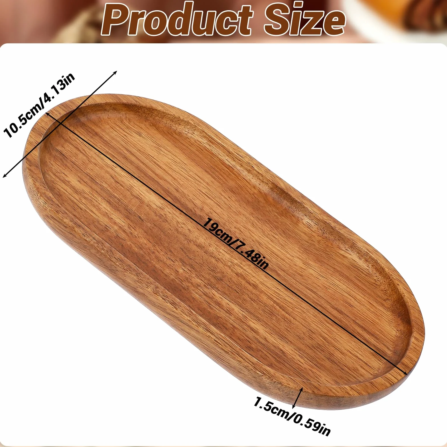 19 x 10,5 cm mała drewniana taca owalna na wędliny, herbatę i przekąski, ręcznie wykonana z litego drewna akacjowego, do ekspozycji przekąsek sushi, jedzenia i dekoracji
