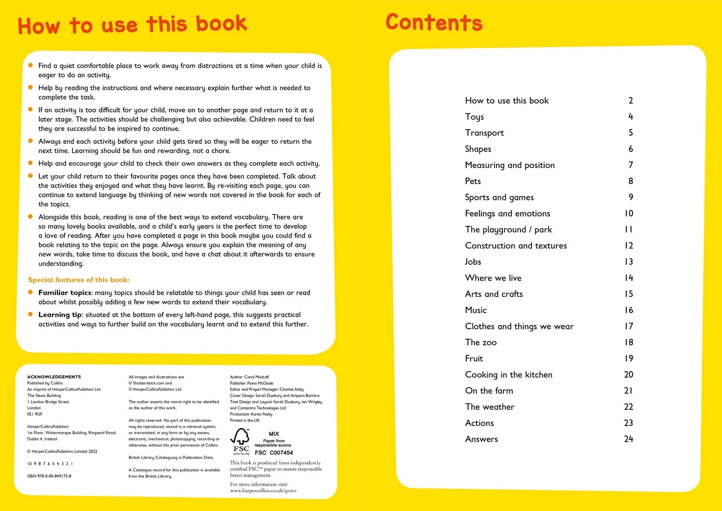 Vocabulary Activity Book Ages 3-5