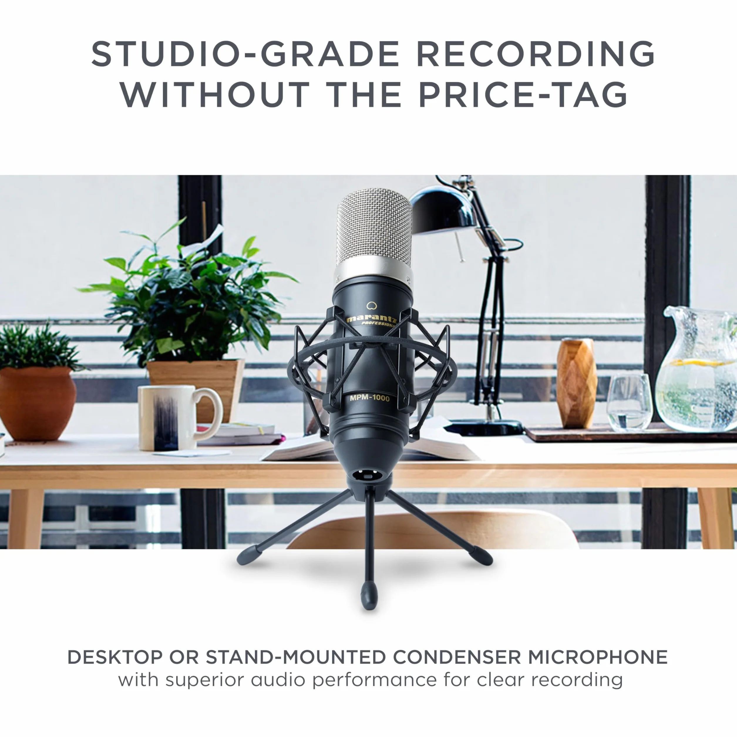 Marantz Professional MPM-1000 – Studyjny mikrofon pojemnościowy z podstawką biurkową i kablem – do podcastów i streamingu